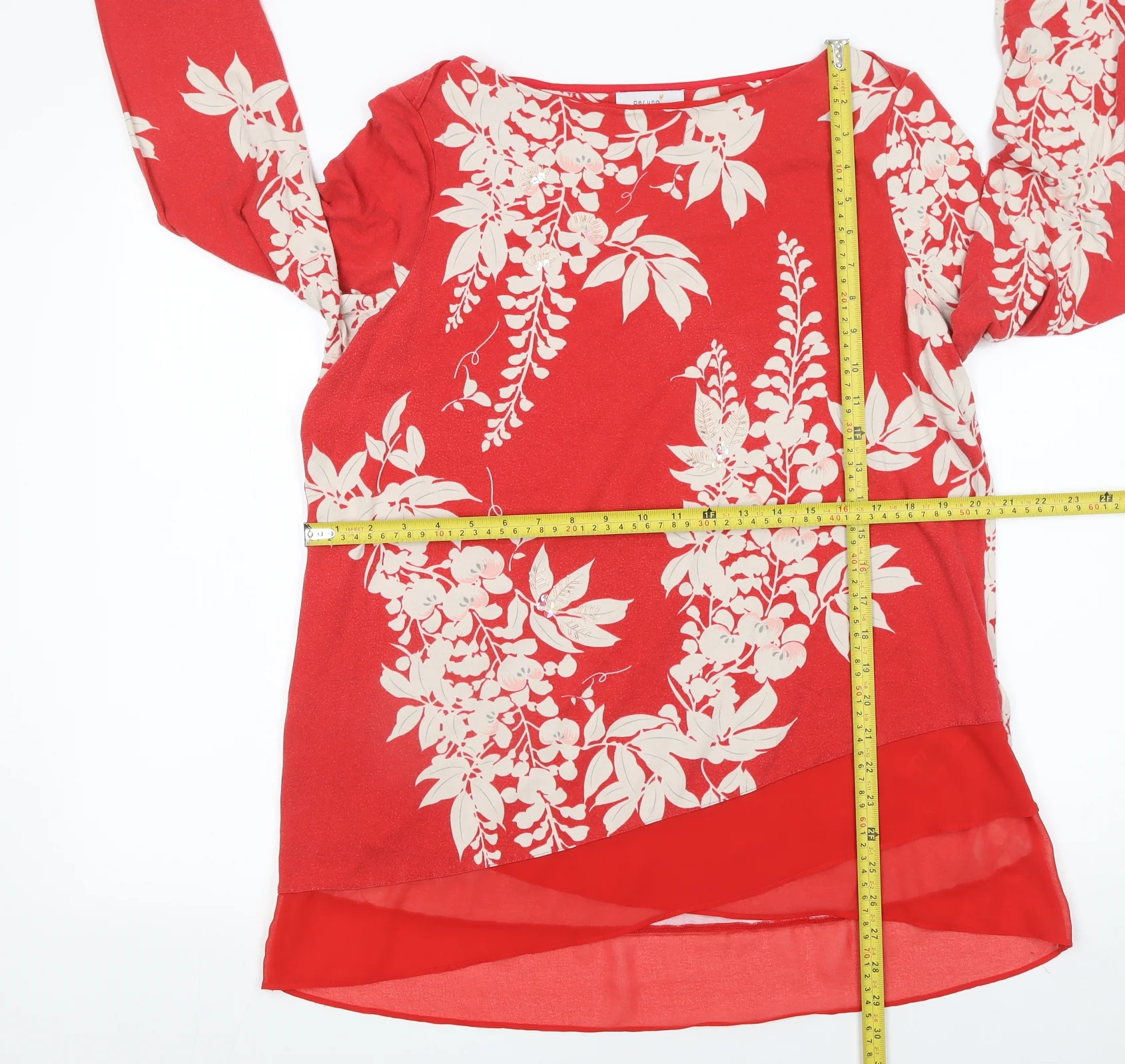 Marks and Spencer Womens Red Floral Tunic Blouse Size 18 - Image 2