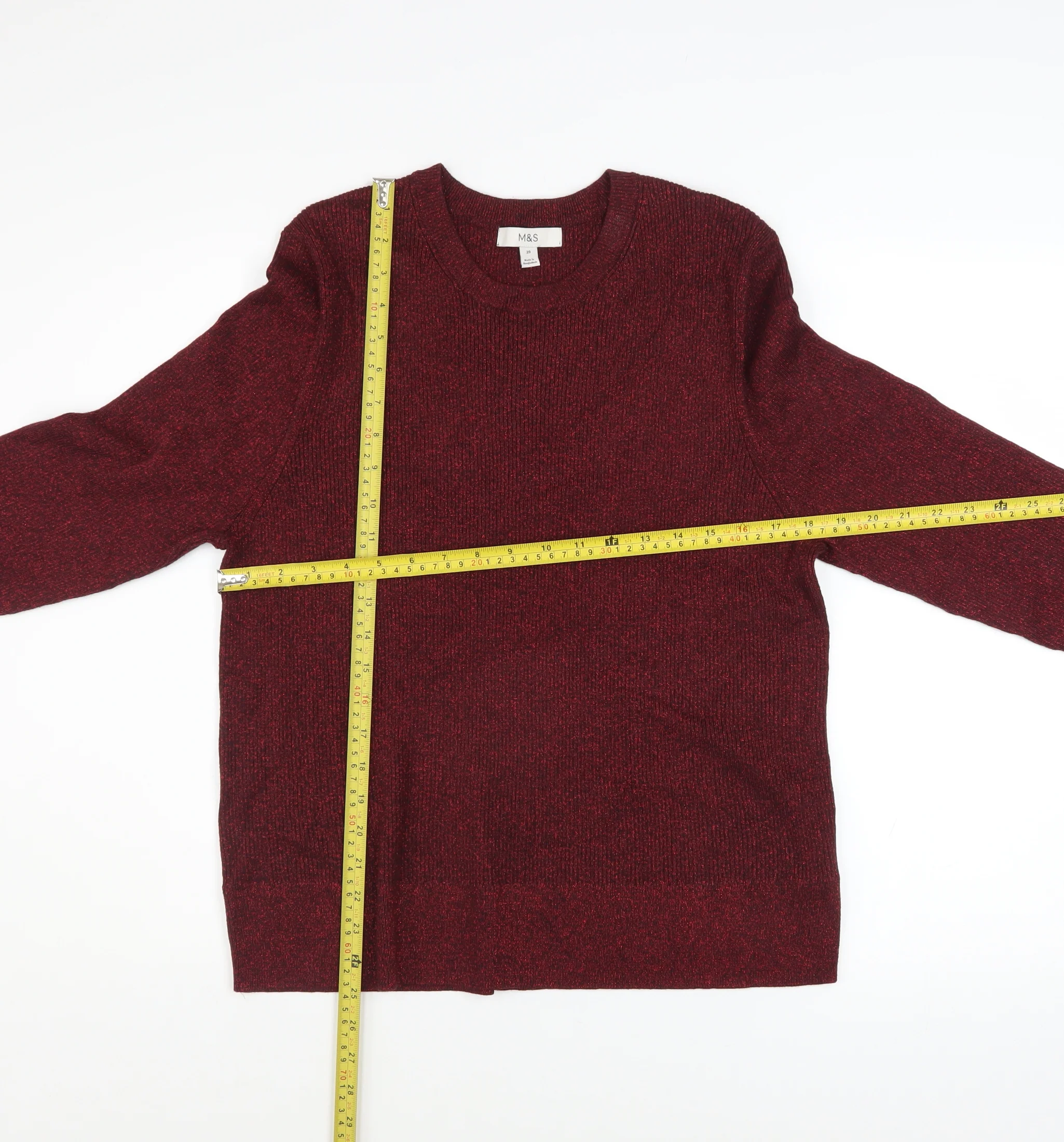 Marks and Spencer Women's Red Glitter Knit Crew Neck Jumper Size 20 - Image 2