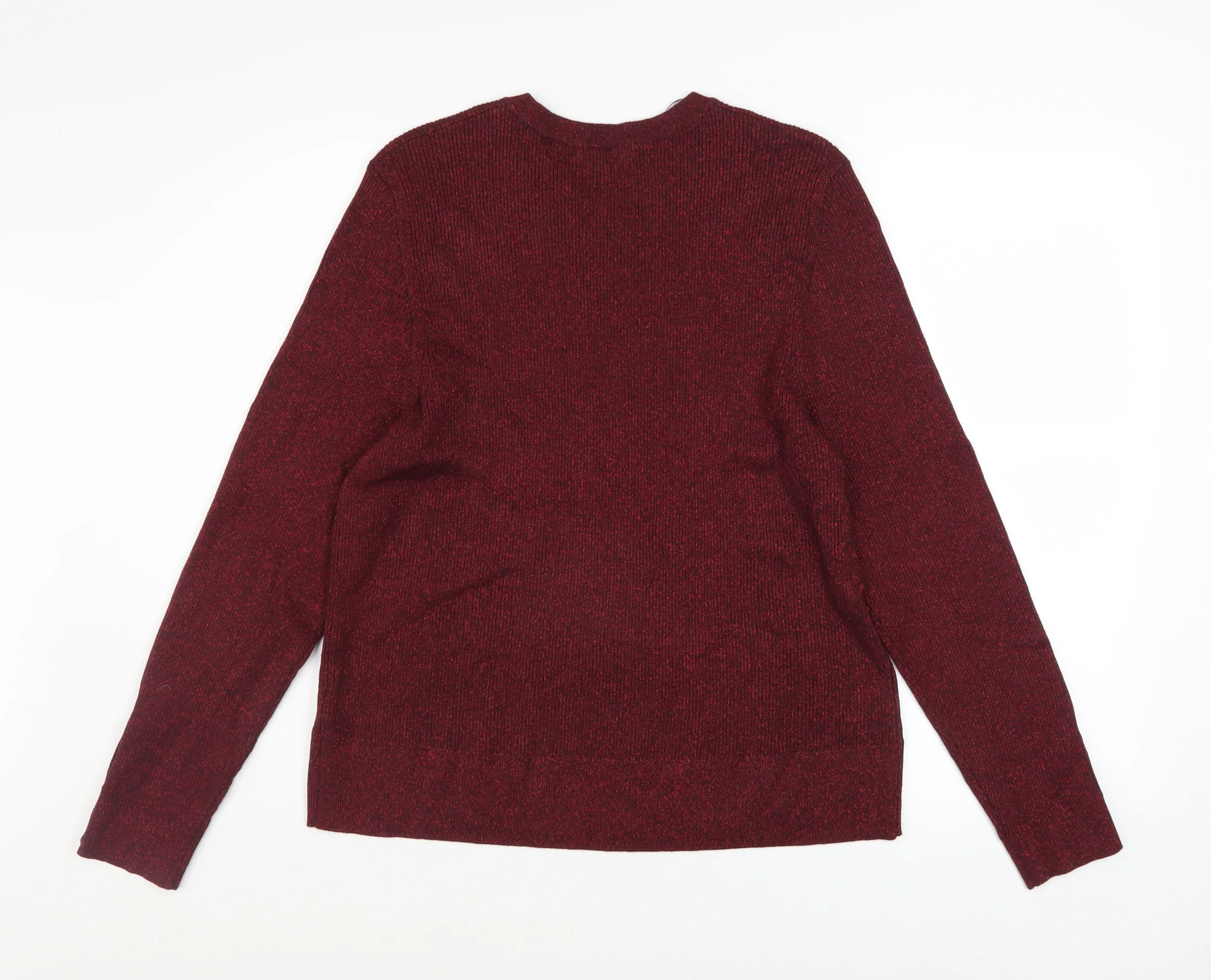 Marks and Spencer Women's Red Glitter Knit Crew Neck Jumper Size 20 - Image 3