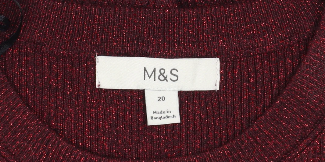 Marks and Spencer Women's Red Glitter Knit Crew Neck Jumper Size 20 - Image 5