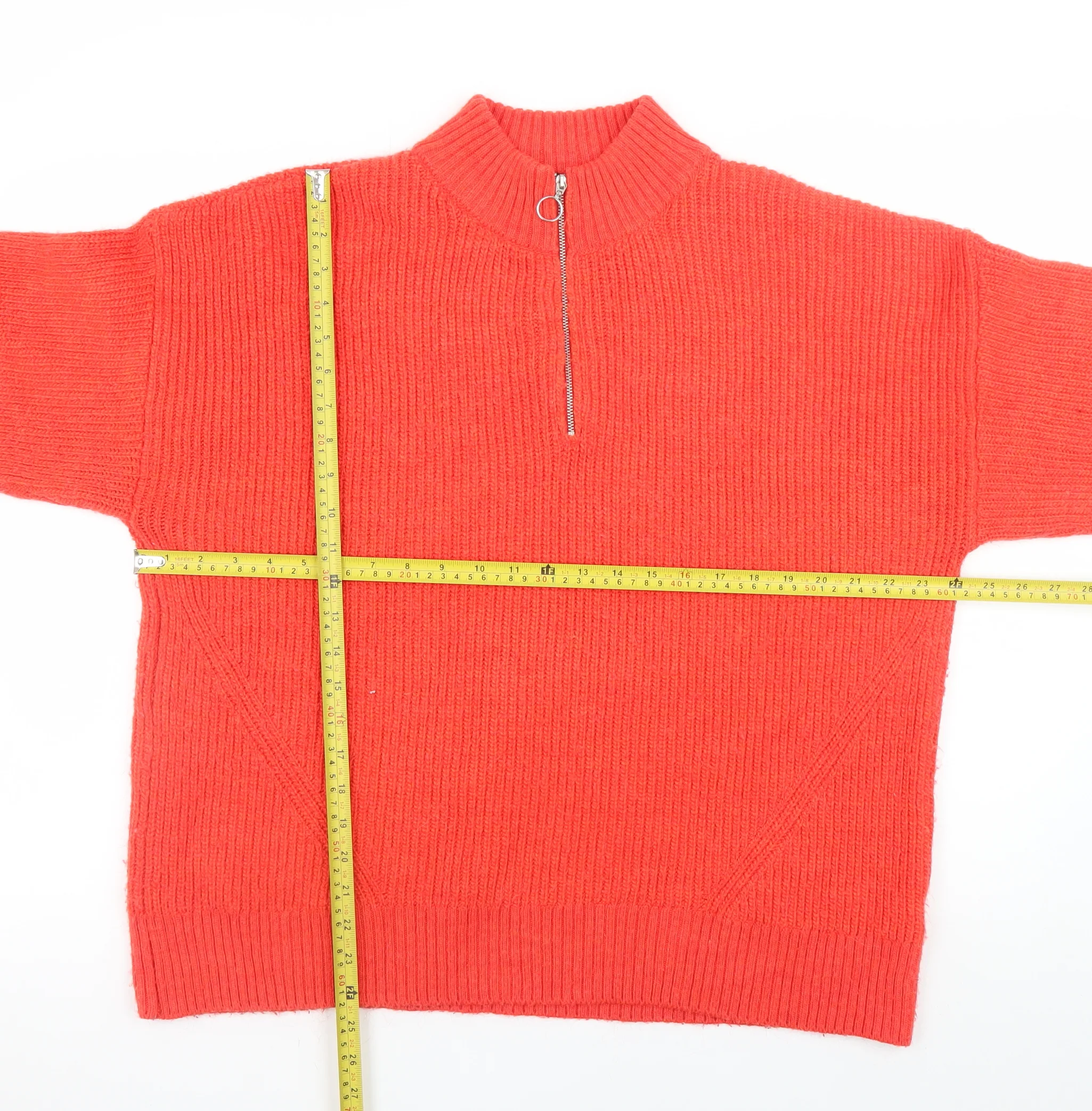 Marks and Spencer Women's Red Mock Neck Half Zip Knit Jumper Size 16 - Image 2