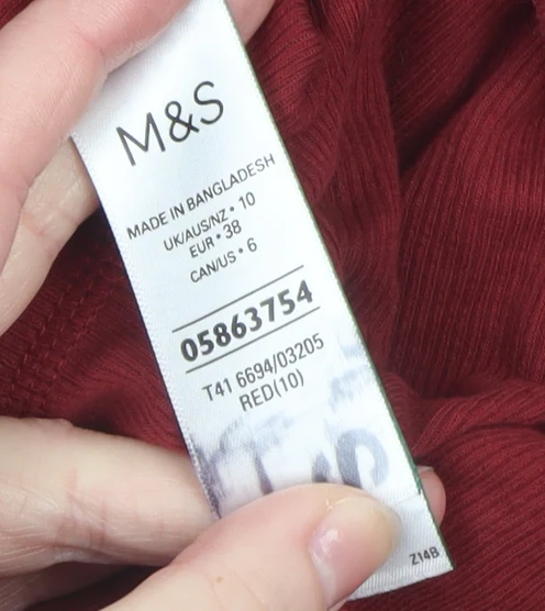 Marks and Spencer Womens Red Roll Neck Long Sleeve Cotton Blend Top UK 10 - Image 4