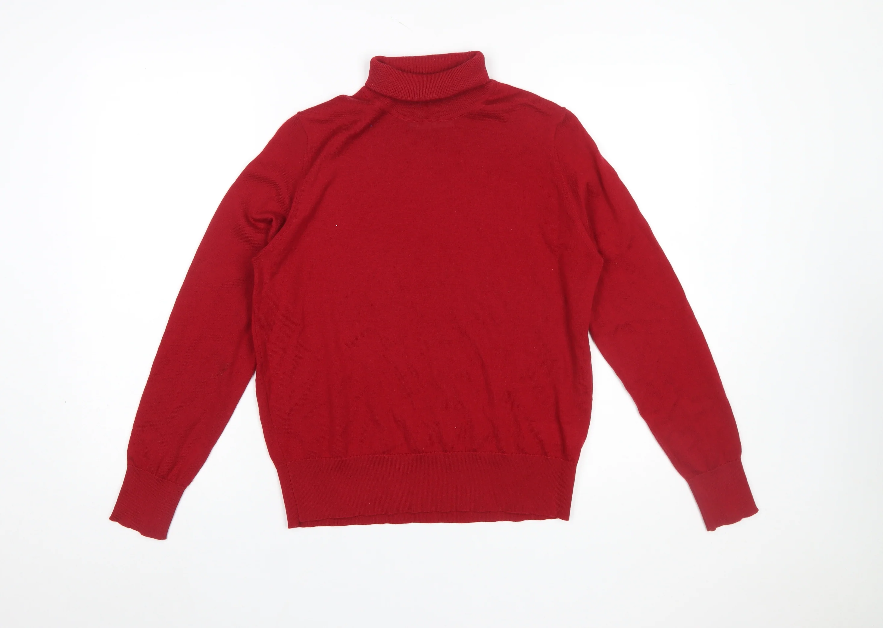 Marks and Spencer Women's Red Roll Neck Merino Wool Jumper Size 12