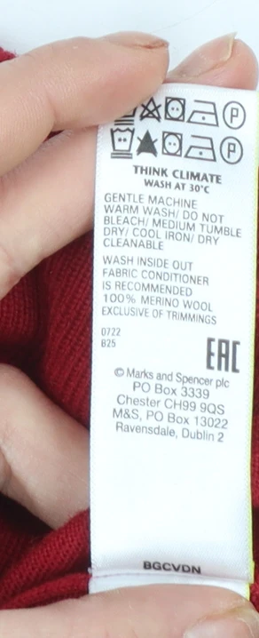 Marks and Spencer Women's Red Roll Neck Merino Wool Jumper Size 12 - Image 5