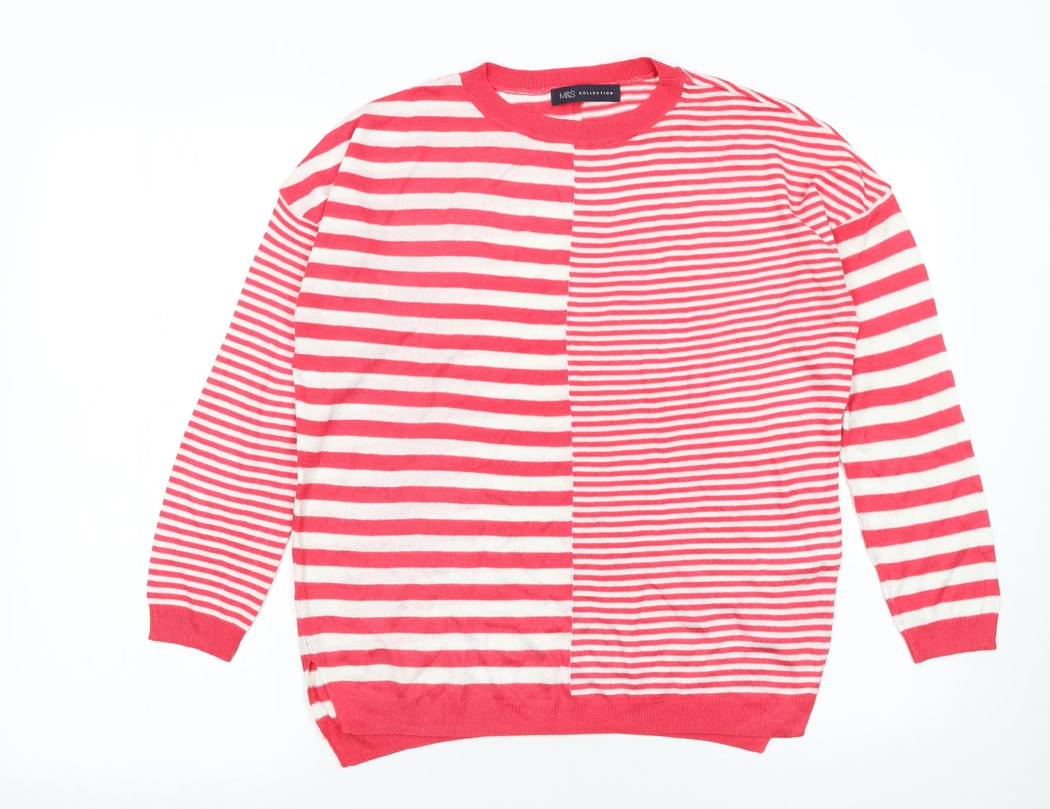 Marks and Spencer Womens Red Striped Knit Jumper Size M