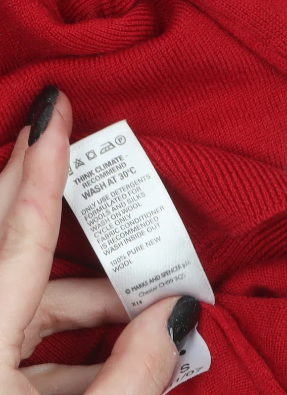 Marks and Spencer Women's Red Wool Crew Neck Jumper Size 10 - Image 4