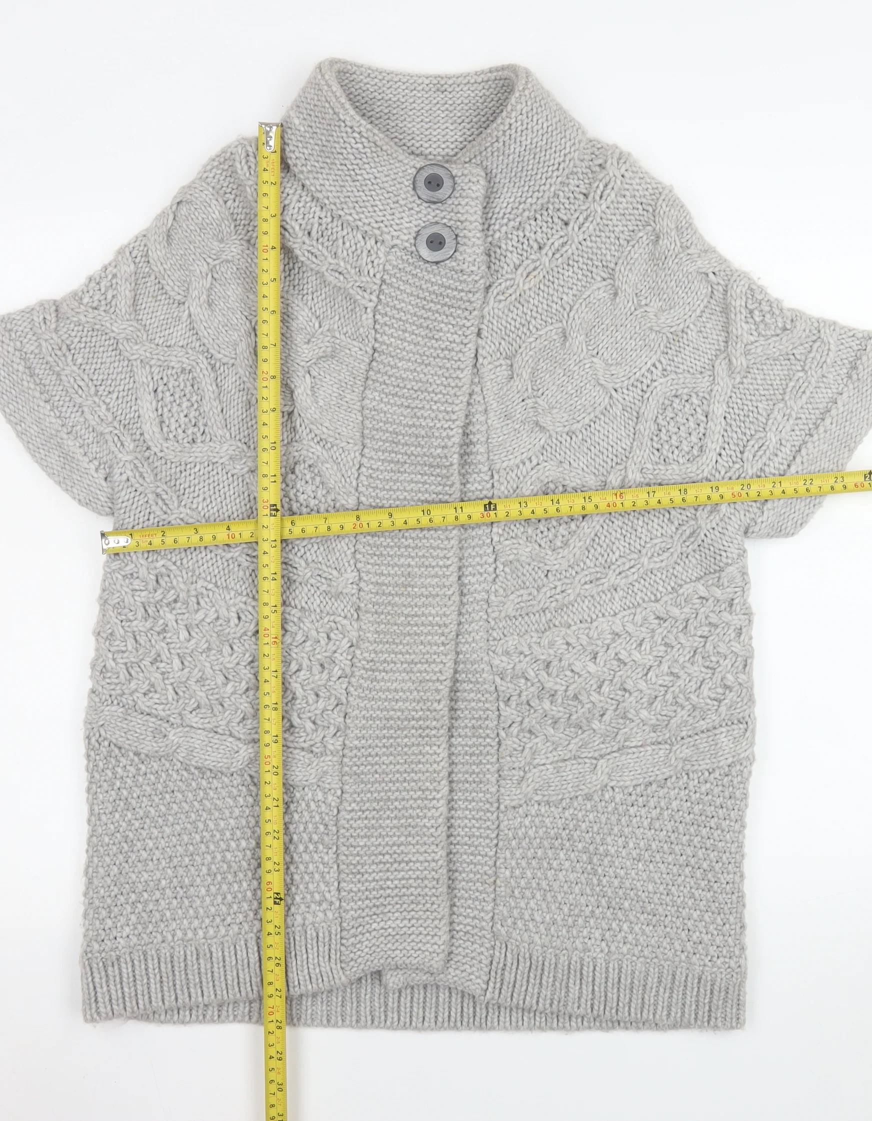 Marks & Spencer Women’s Grey Cable Knit Cardigan UK 16 Short Sleeve - Image 2