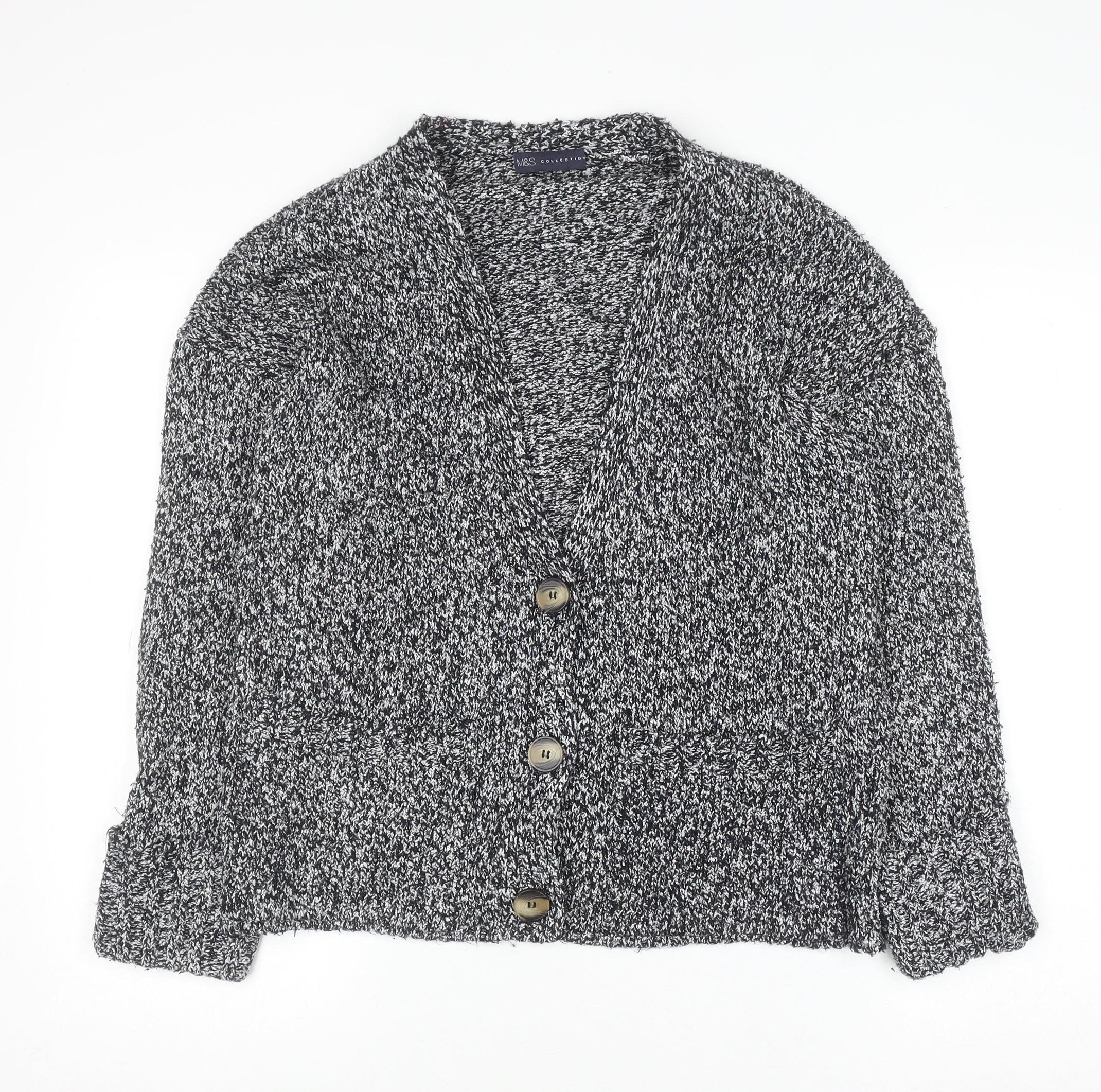 Marks & Spencer Women’s Grey Chunky Knit V-Neck Button Cardigan Size M