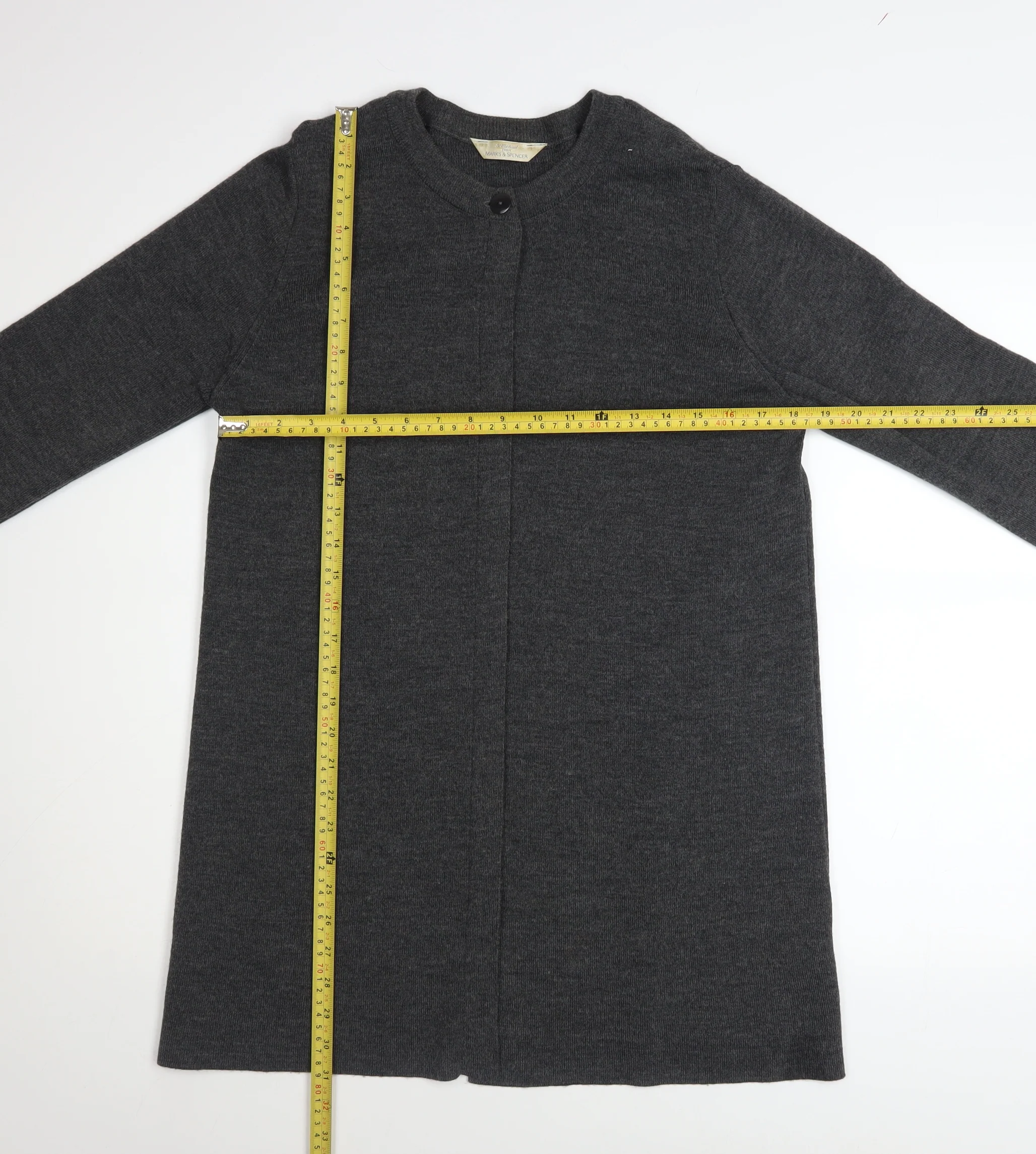 Marks & Spencer Women’s Grey Merino Wool Blend Longline Cardigan UK 12 - Image 2