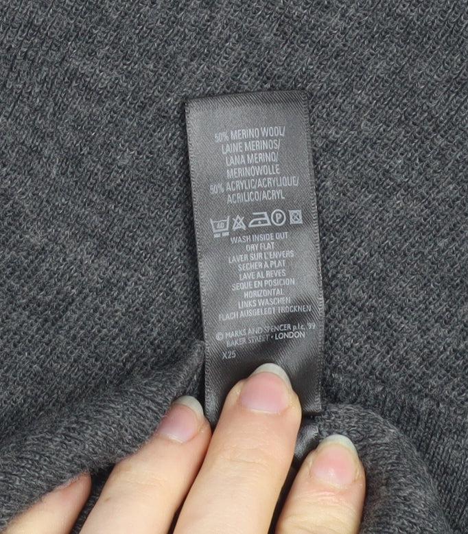 Marks & Spencer Women’s Grey Merino Wool Blend Longline Cardigan UK 12 - Image 5