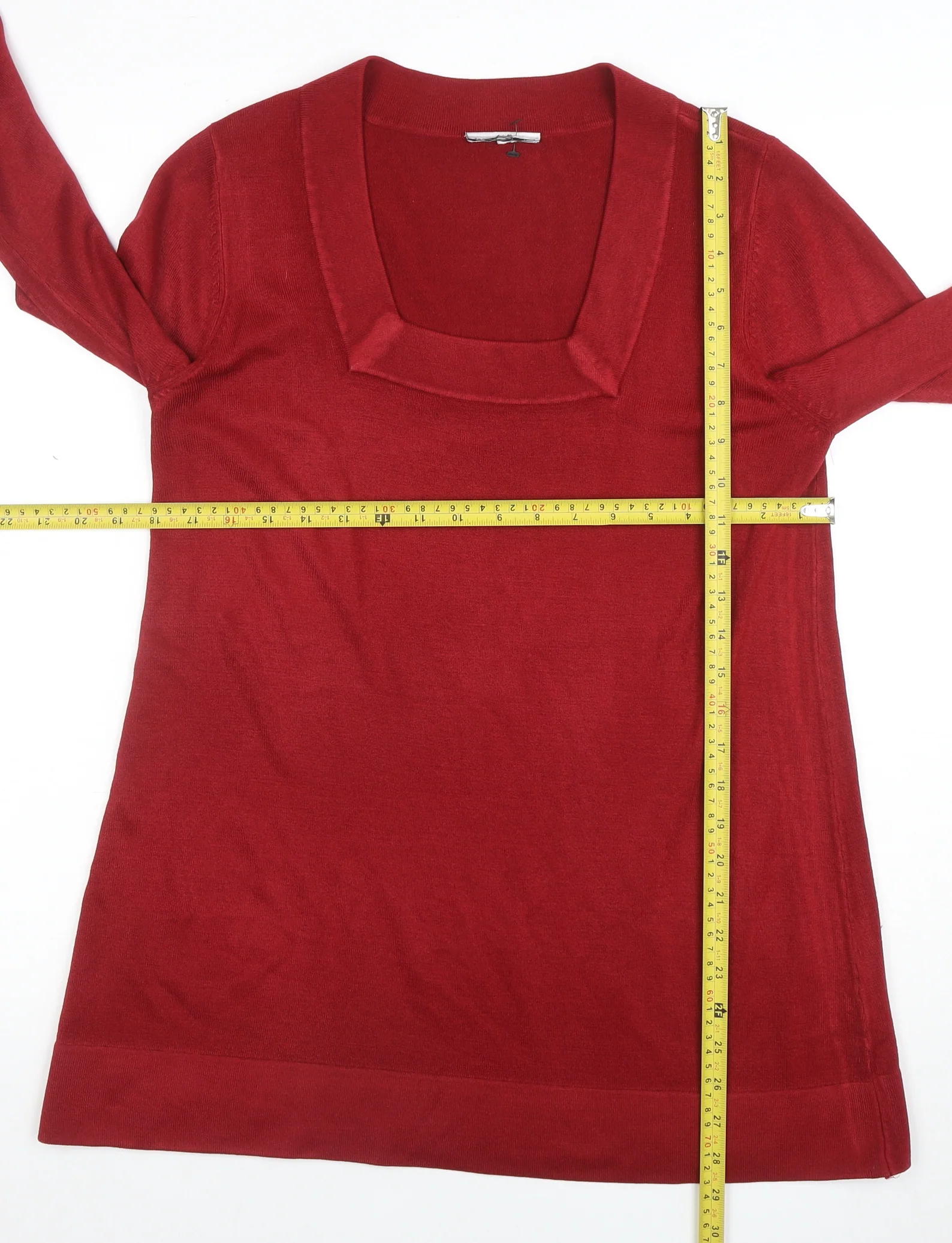 Marks & Spencer Women’s Red Acrylic Knit Square Neck Long Sleeve Blouse Size 14 - Image 2