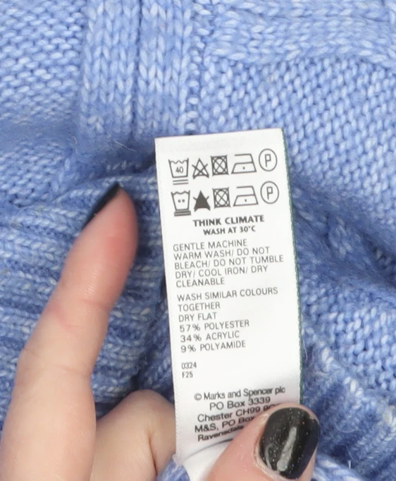 Marks & Spencer Womens Blue Cable Knit Jumper XS Crew Neck Pullover - Image 4