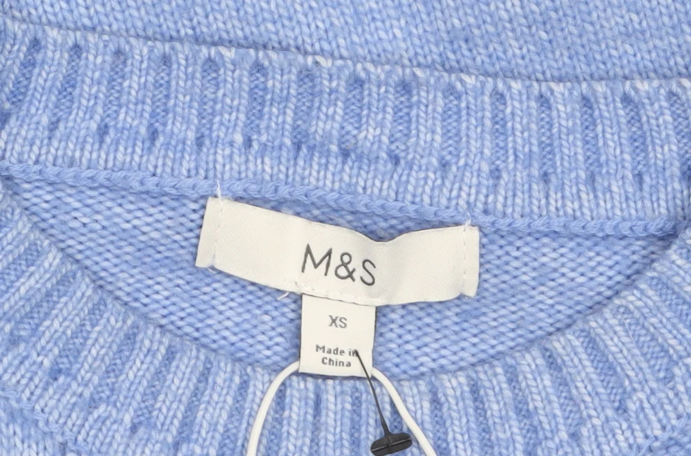 Marks & Spencer Womens Blue Cable Knit Jumper XS Crew Neck Pullover - Image 5