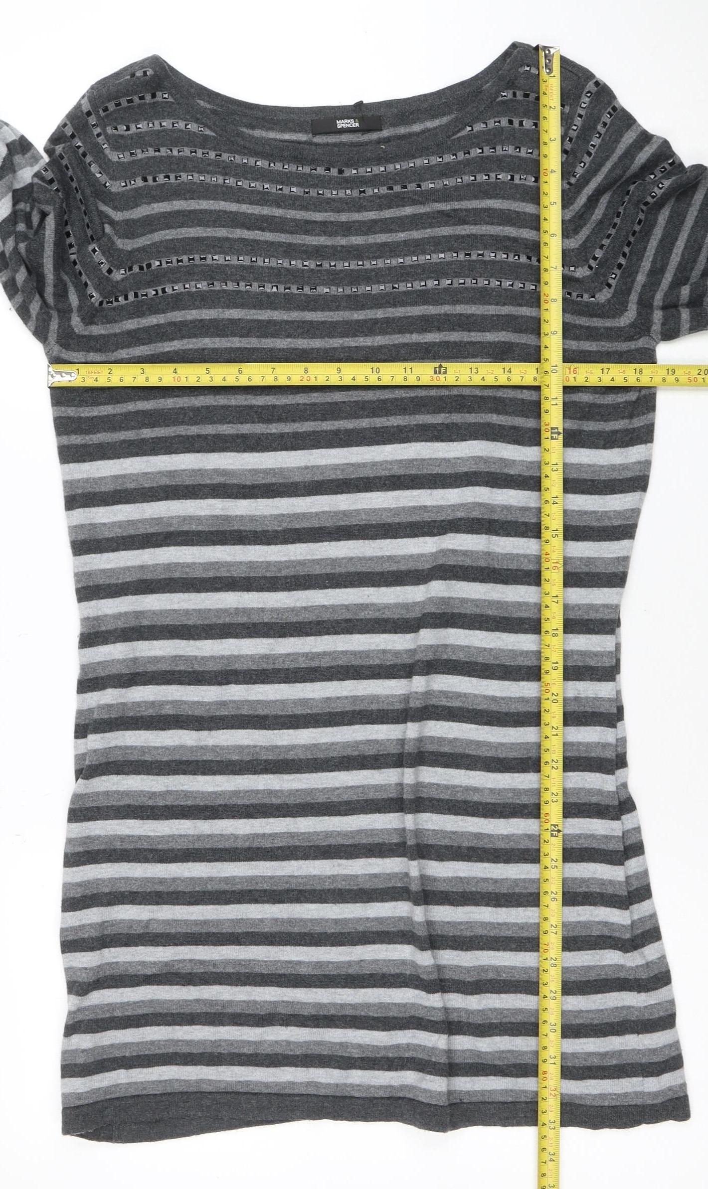 Marks & Spencer Womens Grey Striped Pullover Jumper Size 16 - Image 2