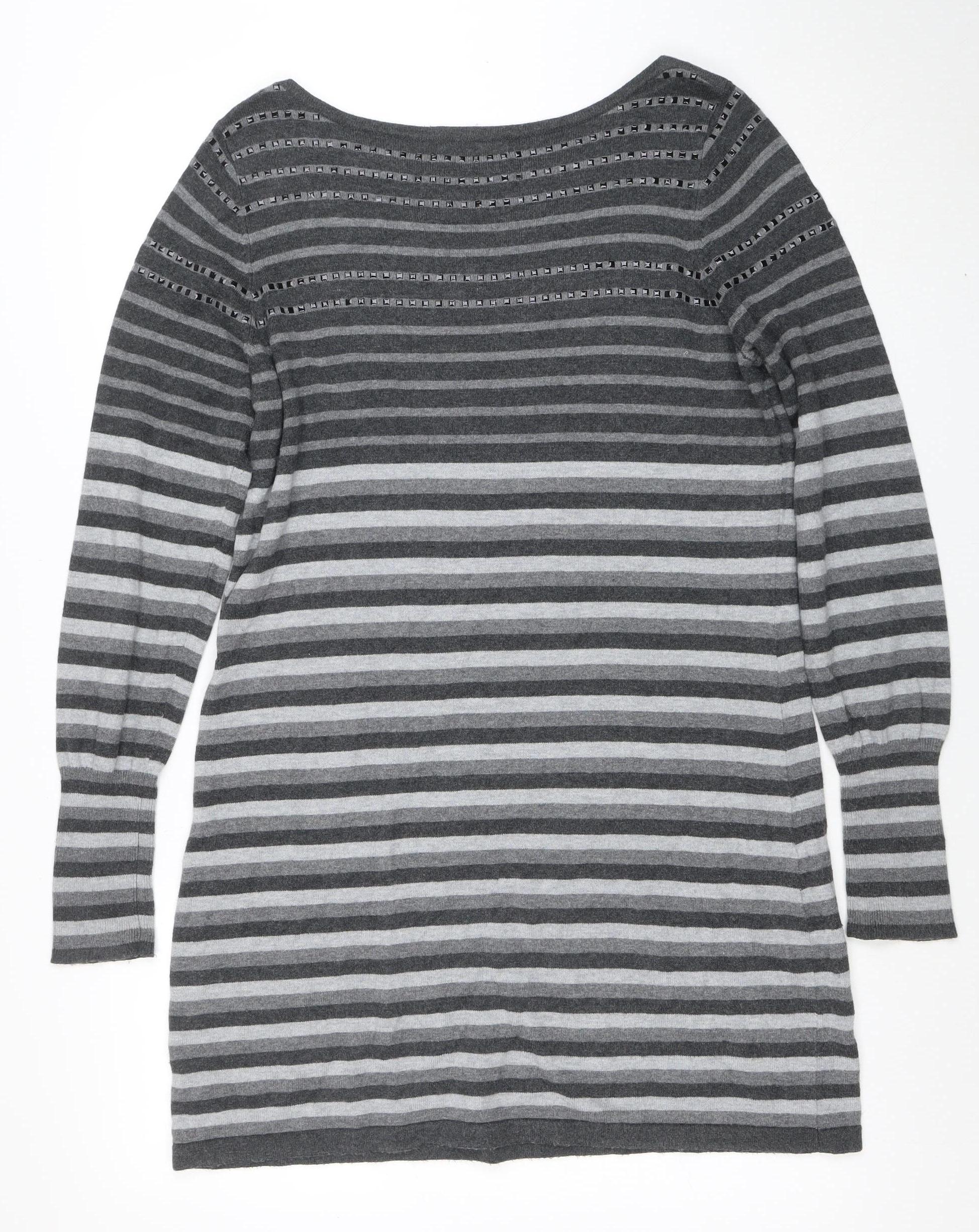 Marks & Spencer Womens Grey Striped Pullover Jumper Size 16 - Image 3