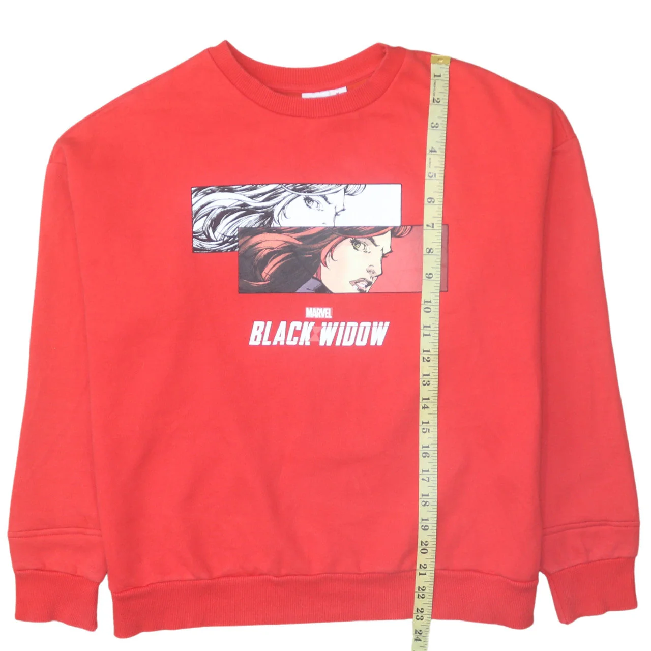 Marvel Black Widow Red Pullover Sweatshirt Women M 12/14 Graphic Crew Neck - Image 2