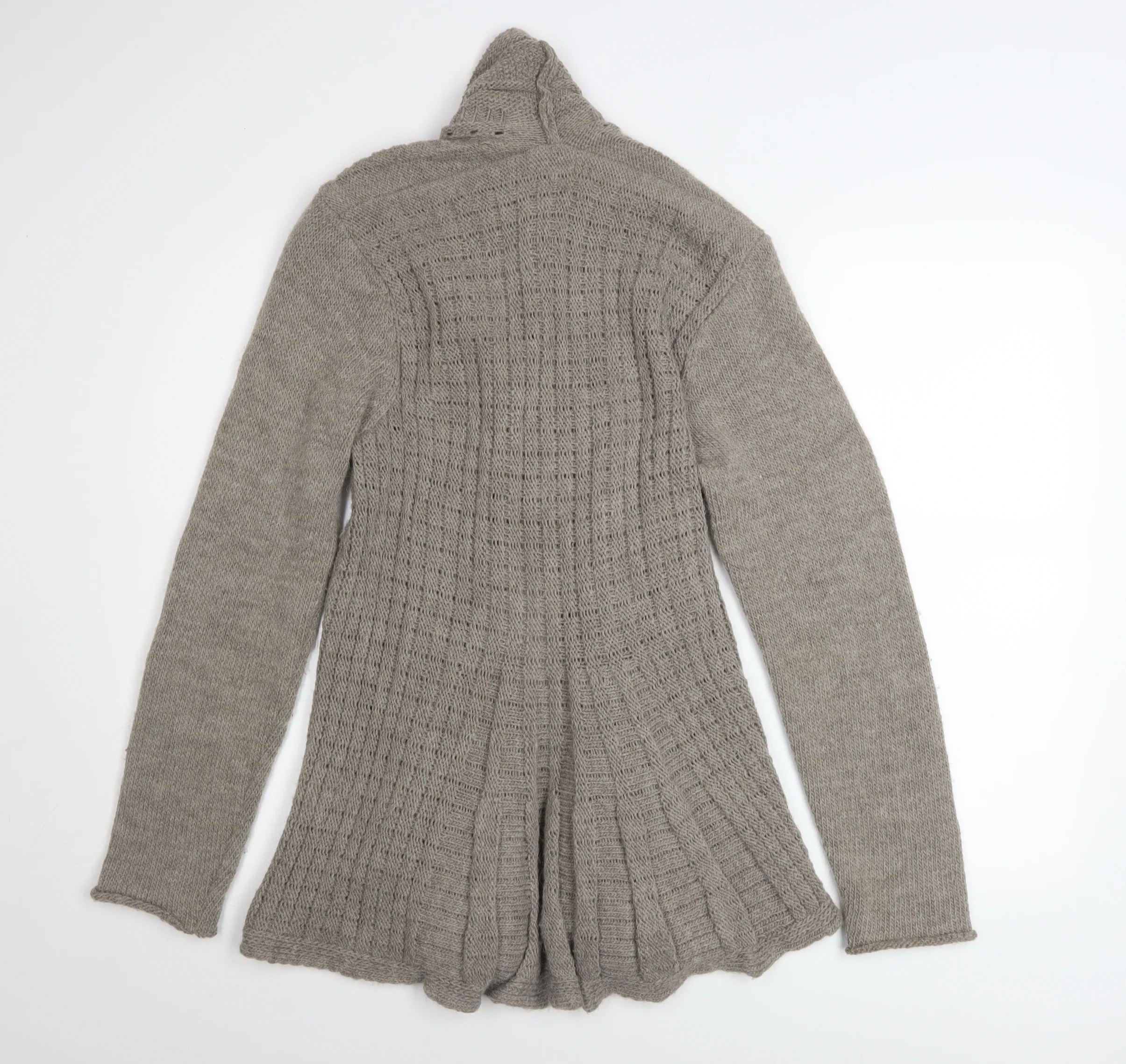 MARY Women Grey Cable Knit Open Cardigan L Alpaca Wool Blend - Image 3
