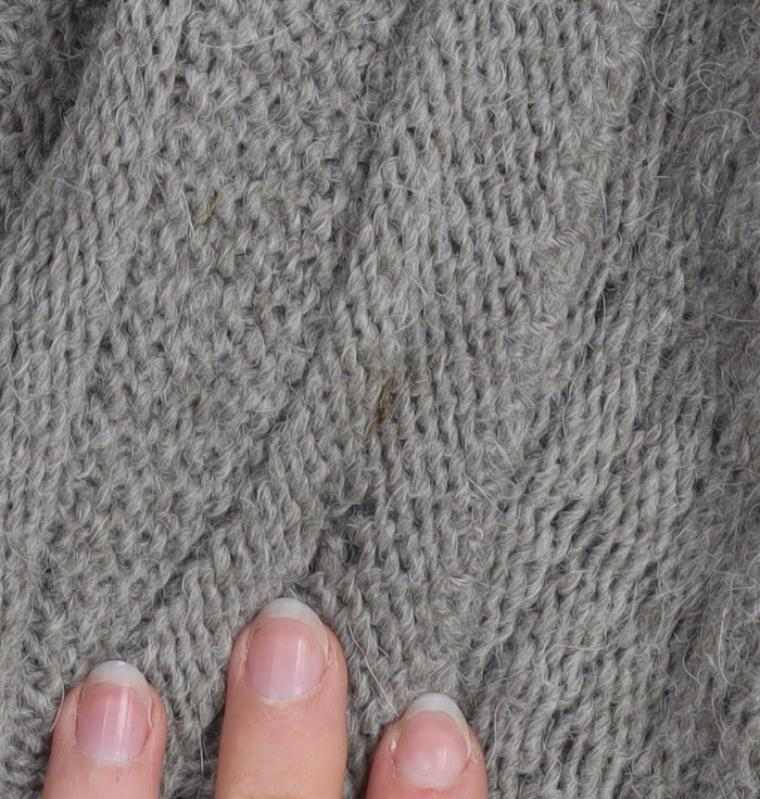 MARY Women Grey Cable Knit Open Cardigan L Alpaca Wool Blend - Image 6