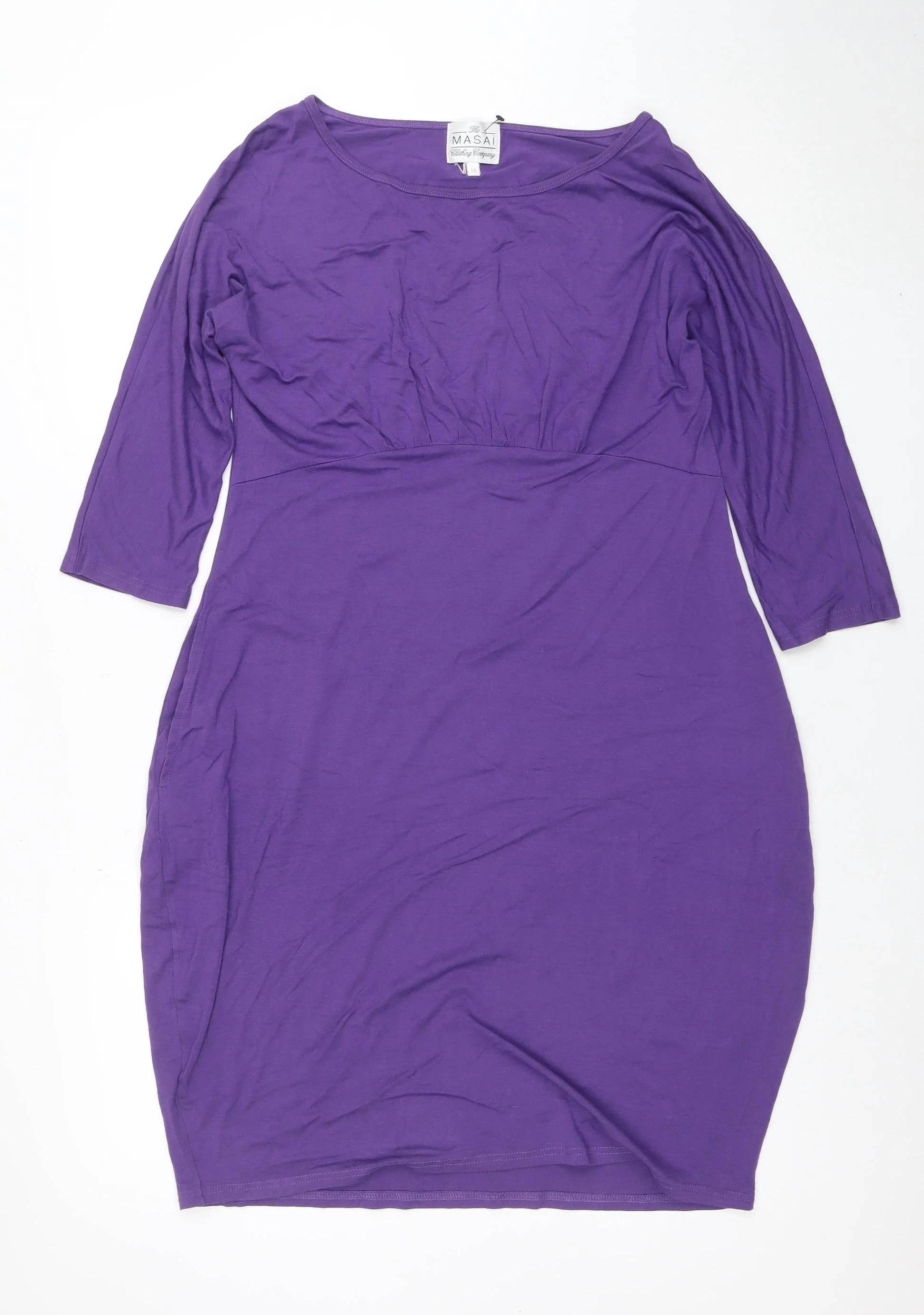 Masai Women Purple Knee Length Shift Dress M 3/4 Sleeve Viscose