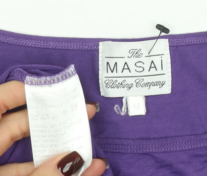 Masai Women Purple Knee Length Shift Dress M 3/4 Sleeve Viscose - Image 4