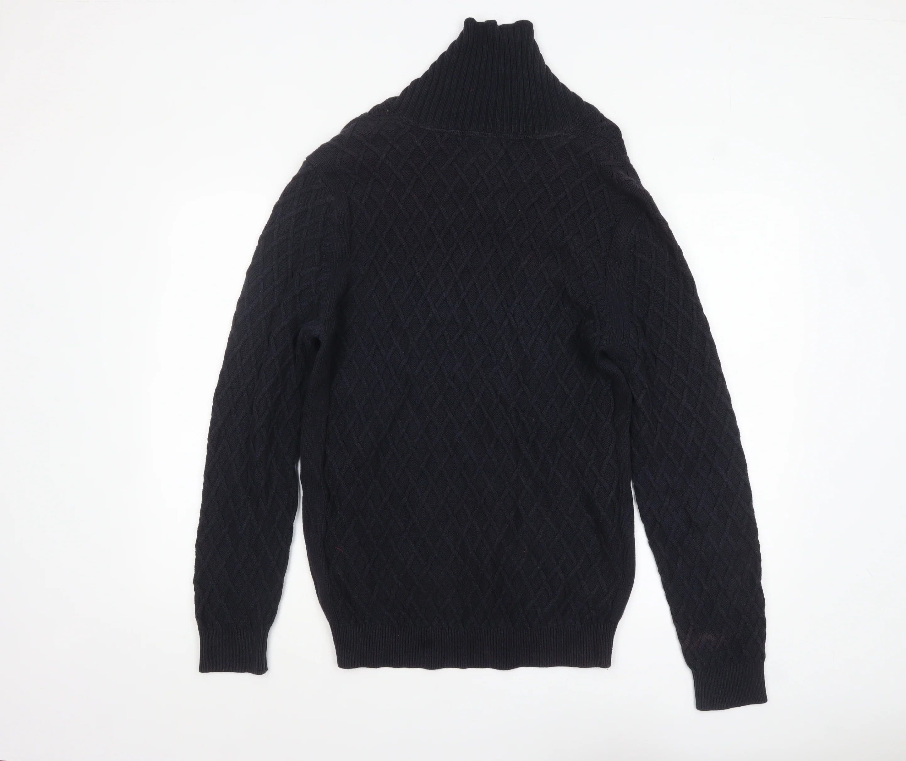 Massimo Dutti Men’s Black Cotton Cable Knit Roll Neck Jumper L - Image 3