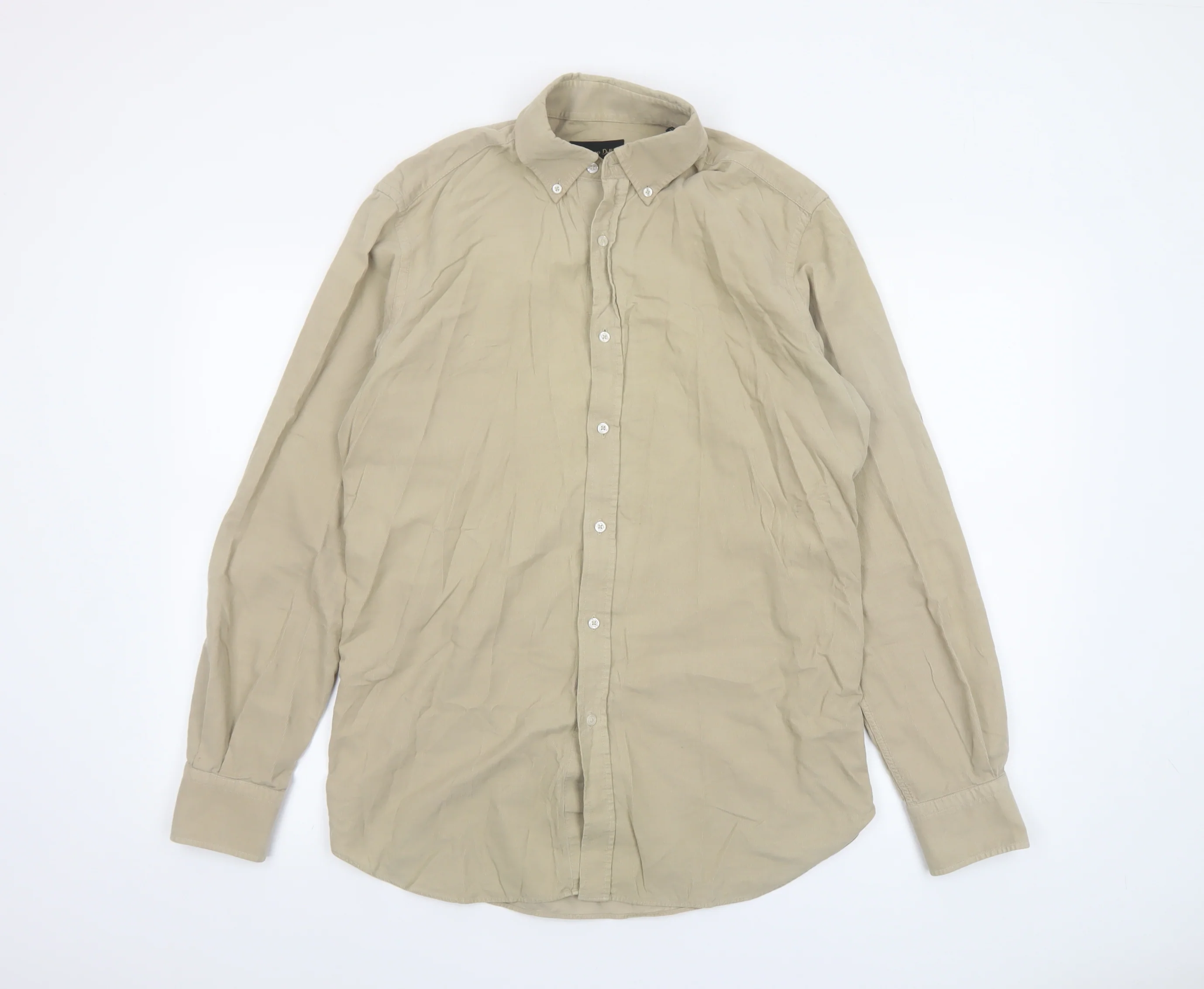 Massimo Dutti Men's Beige Cotton Long Sleeve Button-Up Shirt M