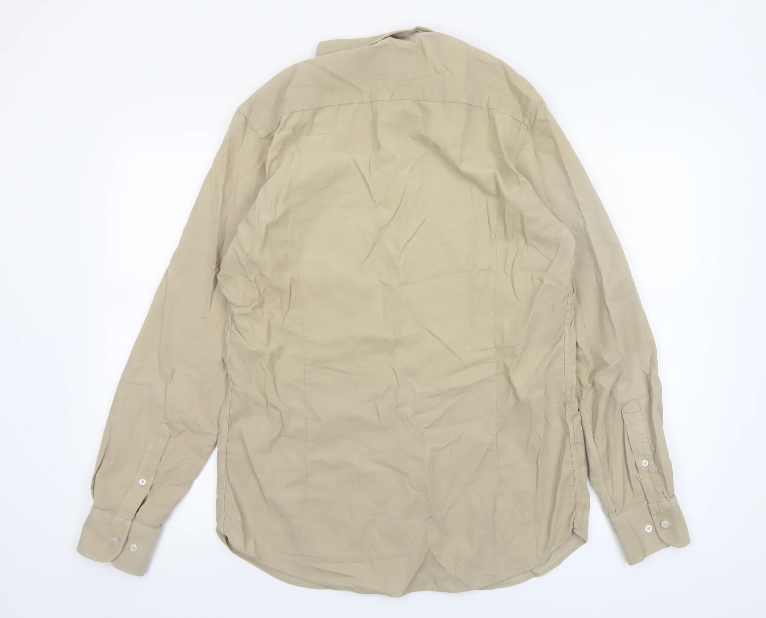 Massimo Dutti Men's Beige Cotton Long Sleeve Button-Up Shirt M - Image 3