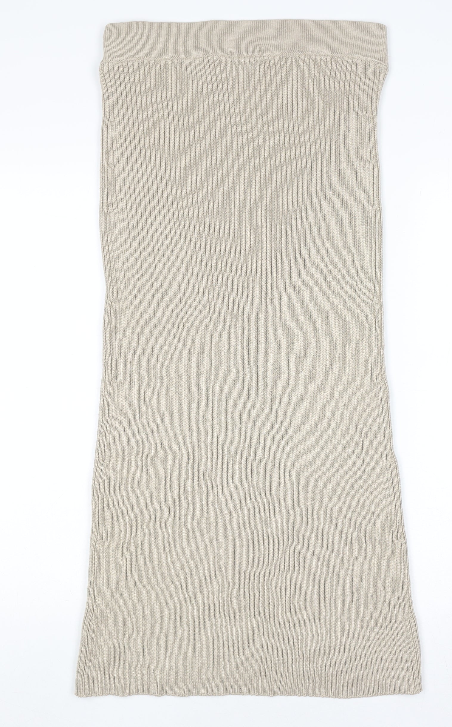 Massimo Dutti Women Beige Midi Ribbed Knit Pencil Skirt Size 12 - Image 3