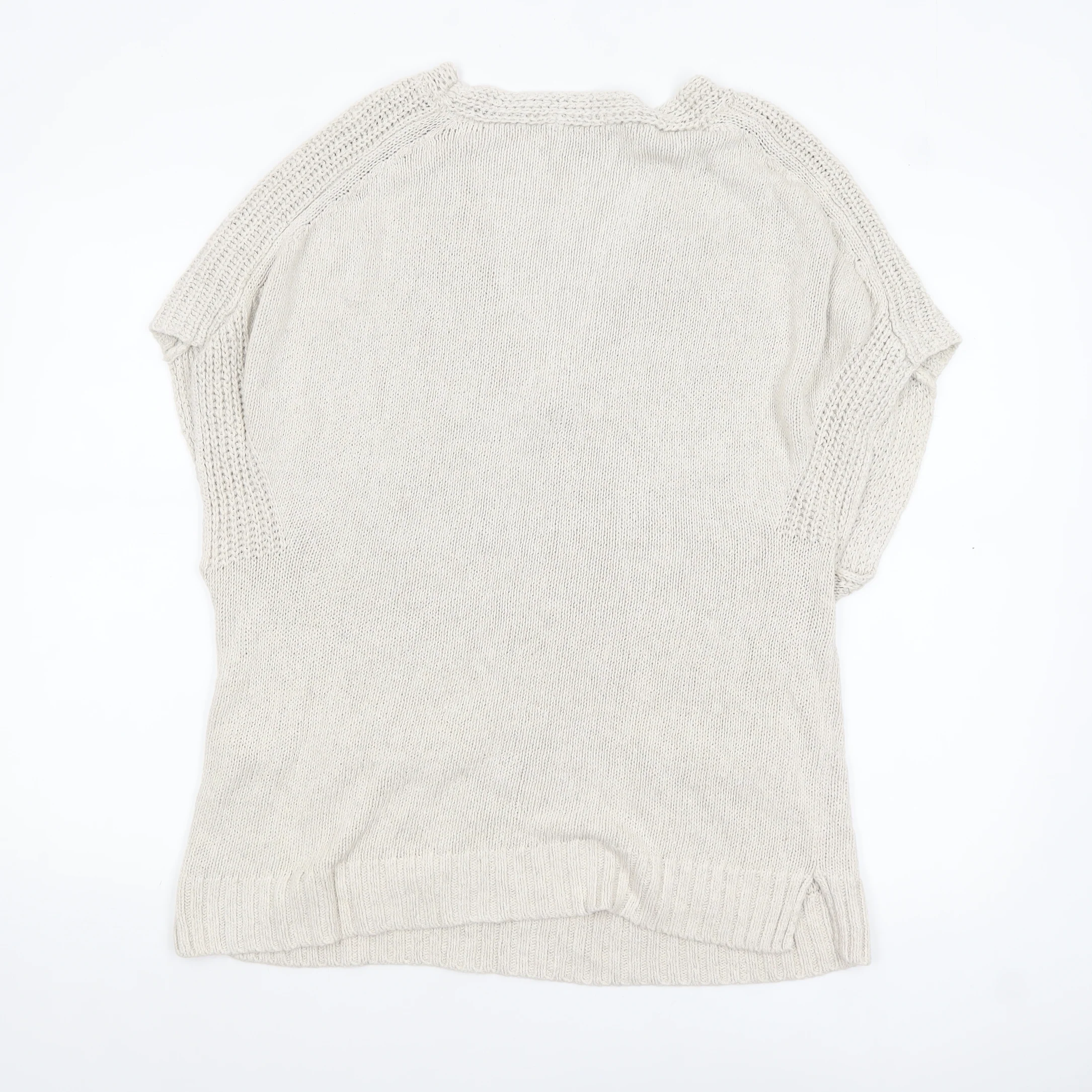 Massimo Dutti Women Beige V-Neck Cotton Blend Knit Jumper Size 12 - Image 3