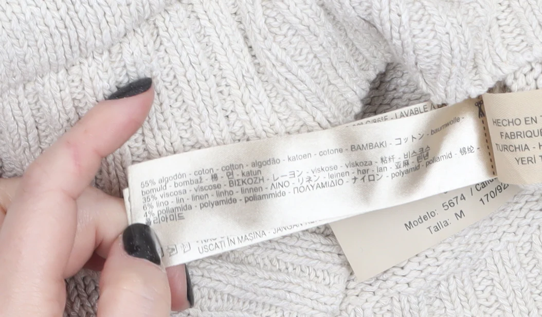 Massimo Dutti Women Beige V-Neck Cotton Blend Knit Jumper Size 12 - Image 4