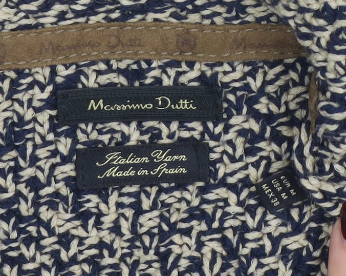 Massimo Dutti Women's Beige Knit Cardigan Size 12 Collared Cotton Blend - Image 4