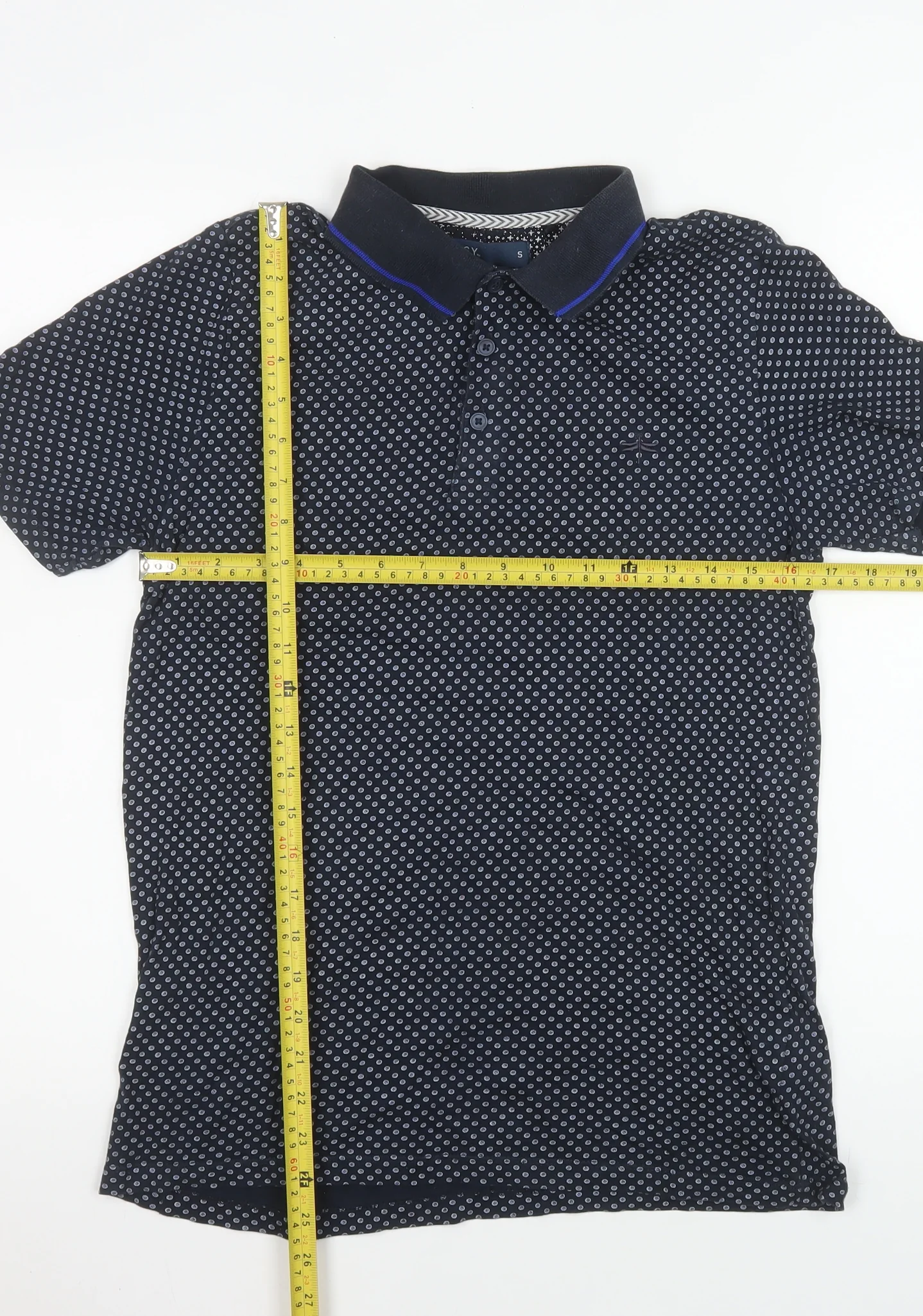 Matalan Men's Blue Small Geometric Cotton Polo Shirt - Image 2