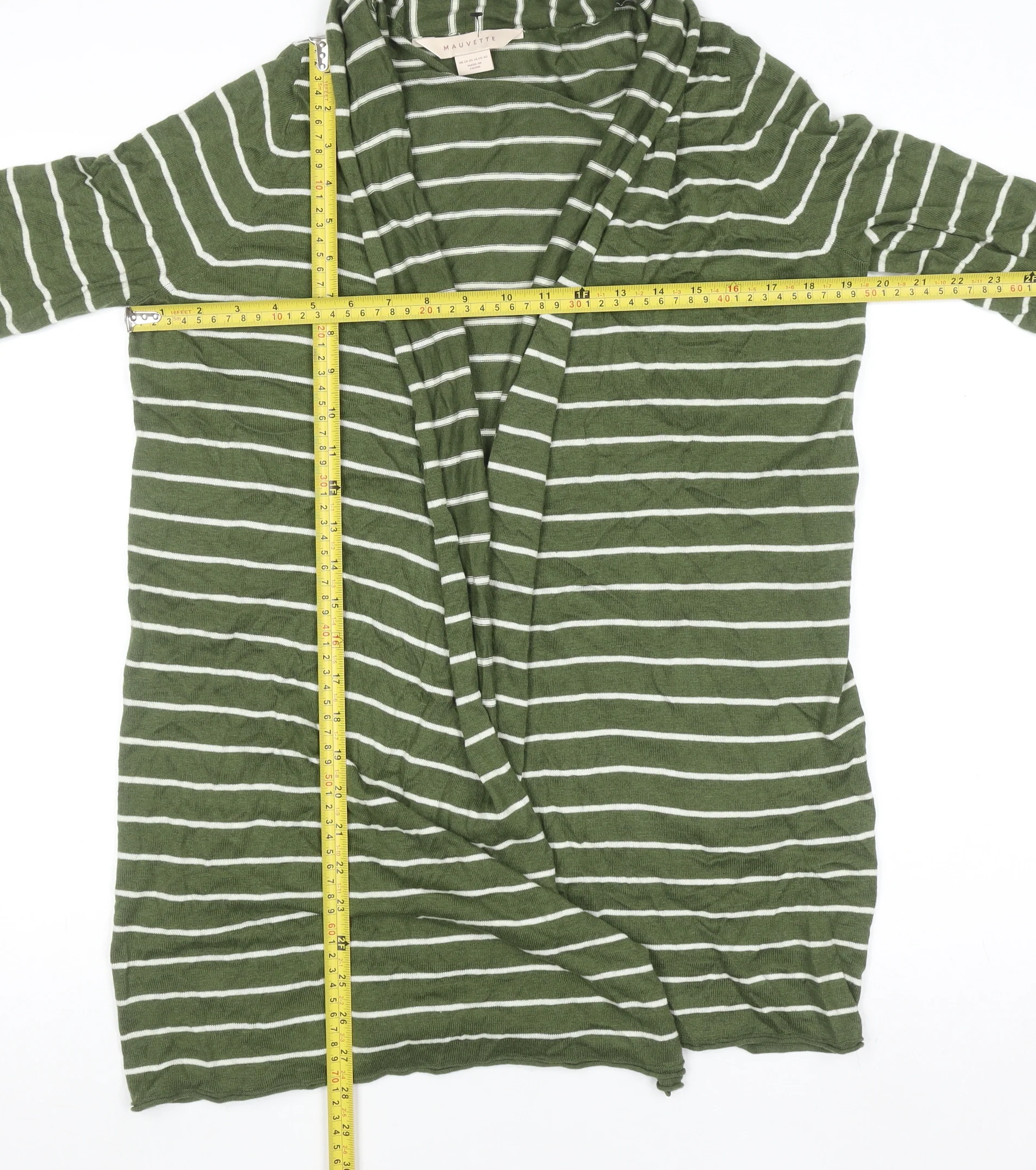 Mauvette Women’s Green Striped Cardigan Size 14 Long Sleeve Knit - Image 2