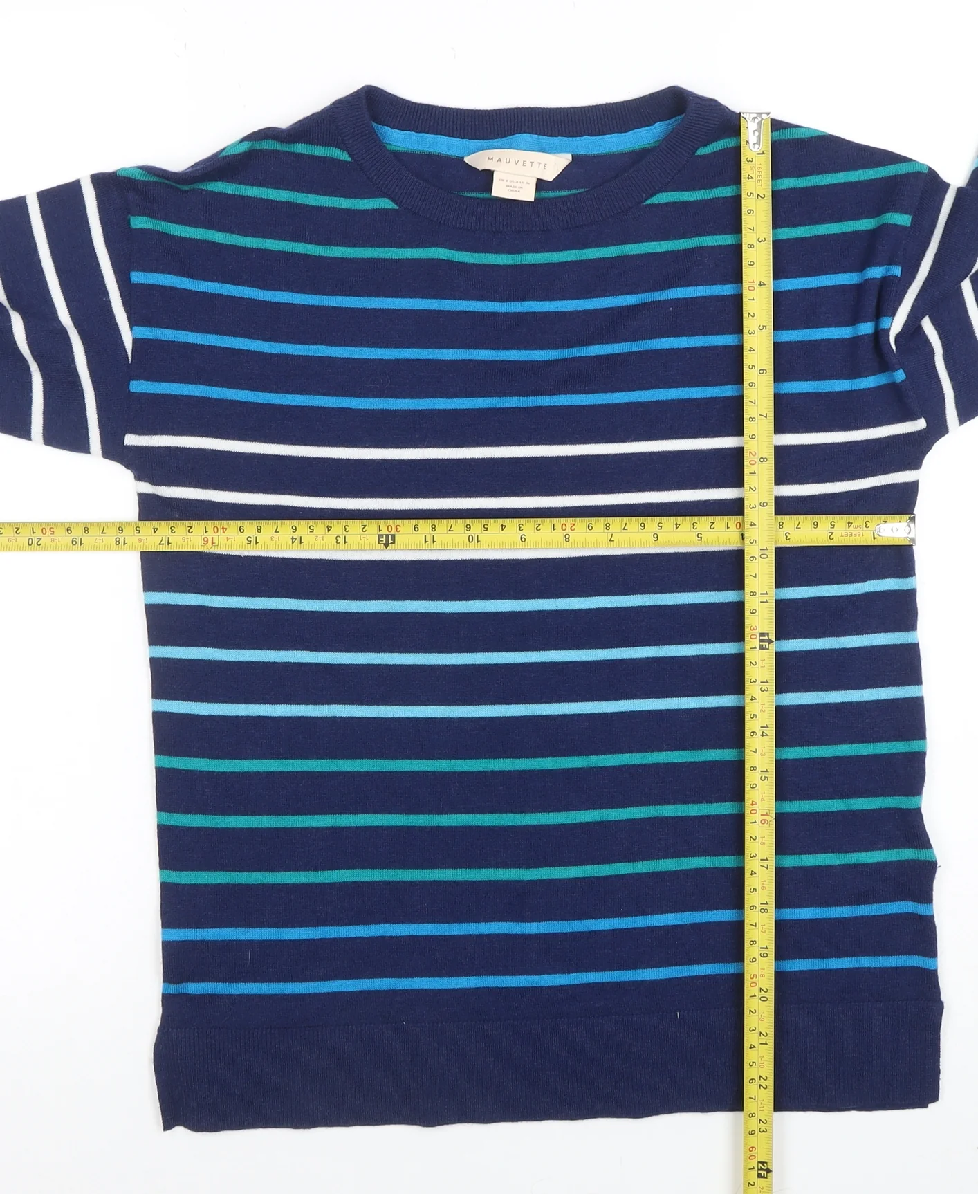 Mauvette Women’s Navy Striped Crew Neck Long Sleeve Jumper Size 8 - Image 2
