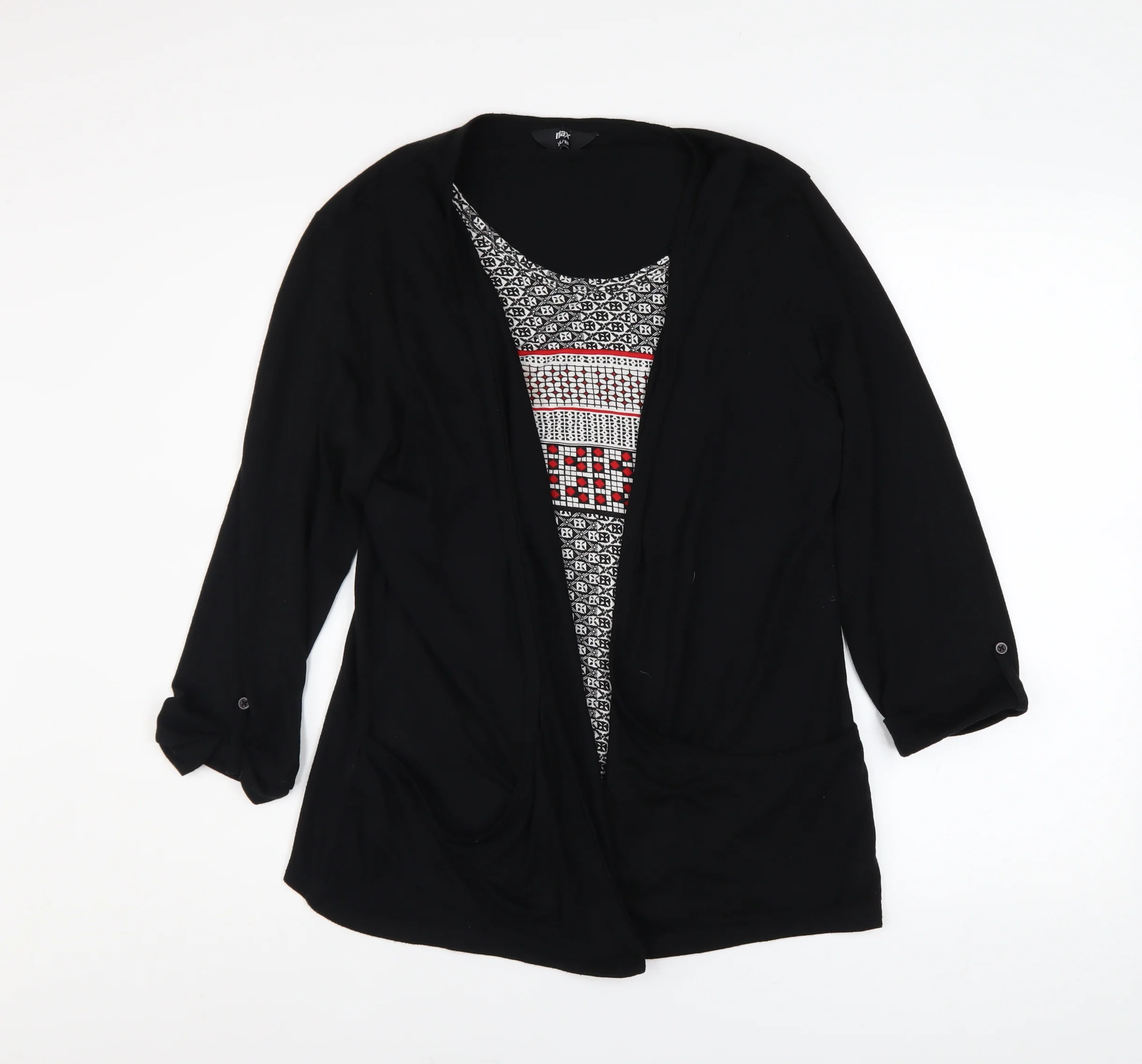 Max Women’s Black Tunic Blouse Size 18 Long Sleeve Geometric Summer Top