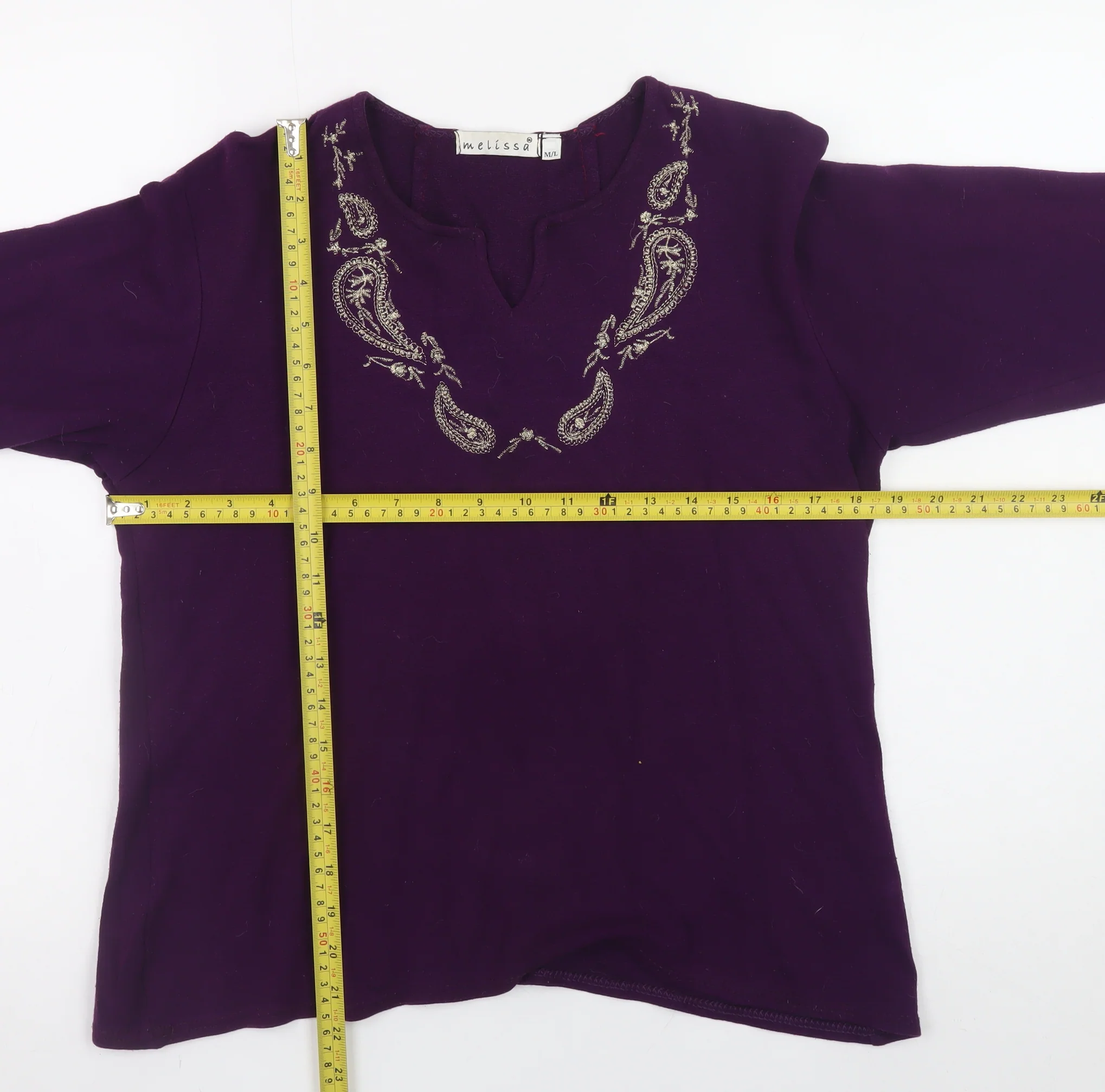 Melissa Women's Purple Embroidered Viscose Tunic Blouse M - Image 2