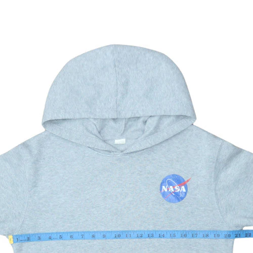 Men’s Grey NASA Pullover Hoodie Fleece Lined Regular Fit Medium - Image 3