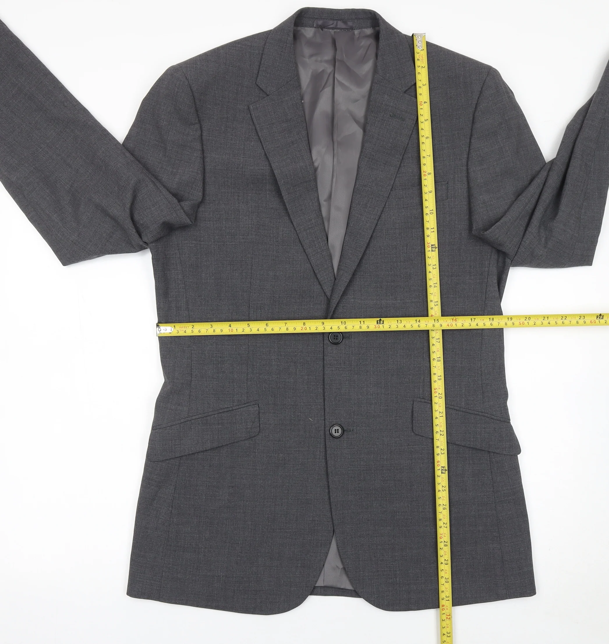 Men's Grey Wool Blend Slim Fit Single Breasted Suit Jacket 38L - Image 2