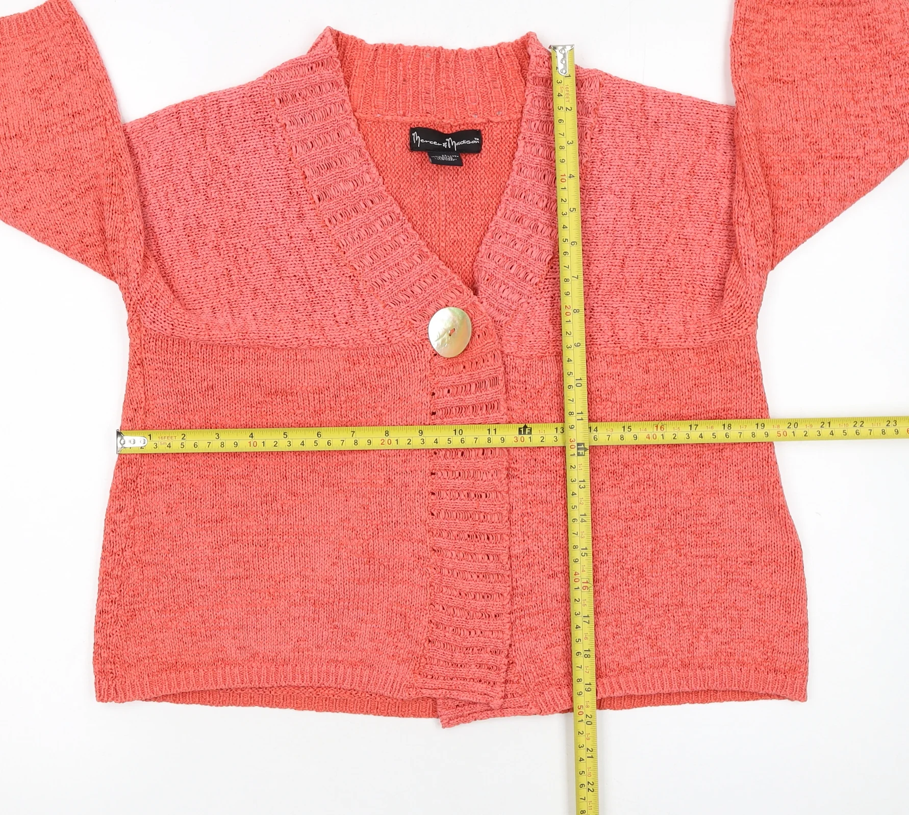 Mercer & Madison Women Coral Knit Cardigan M V-Neck Button Front - Image 2