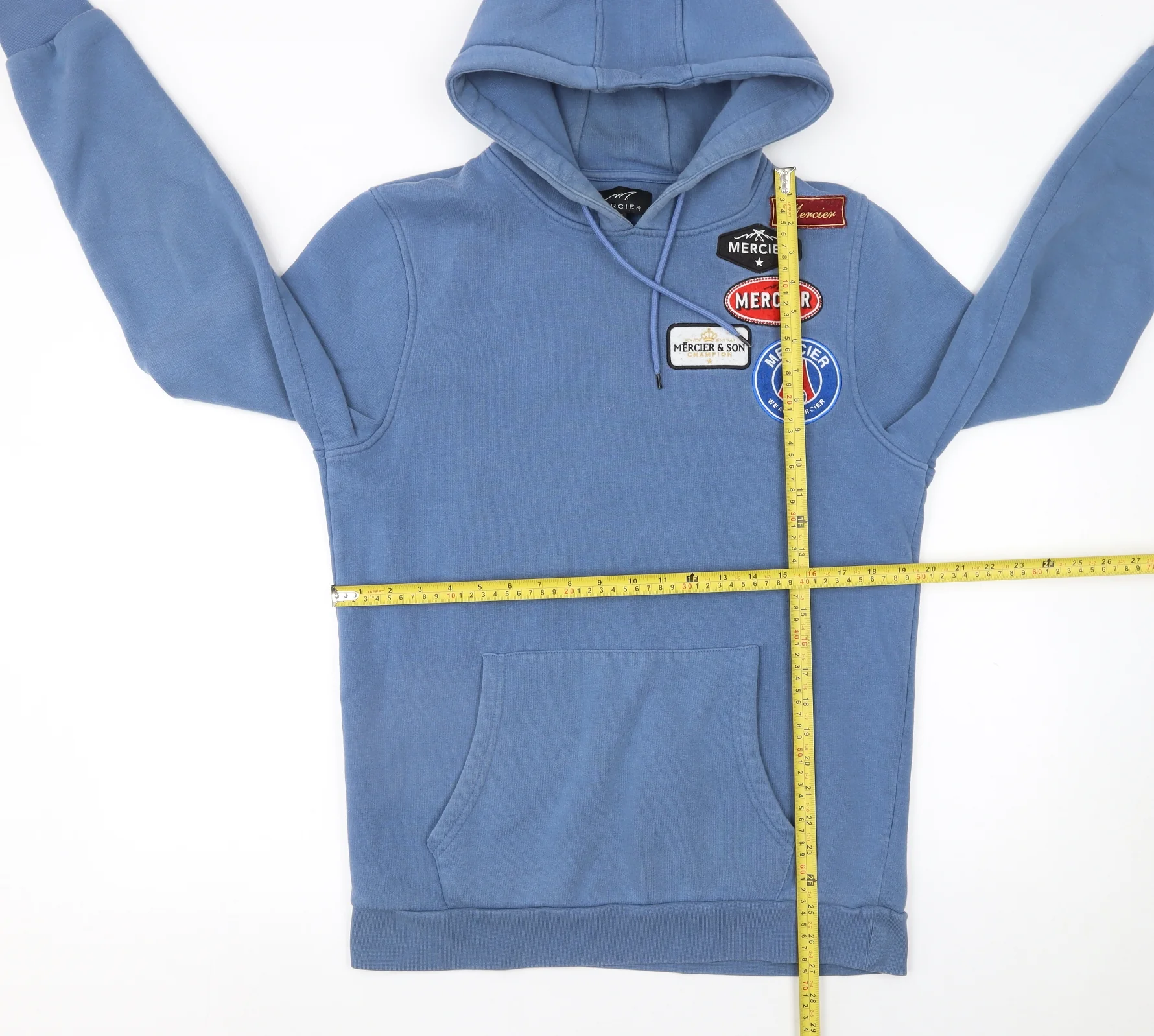 Mercier Men’s Blue Pullover Hoodie M Embroidered Logo Fleece Sweatshirt - Image 2