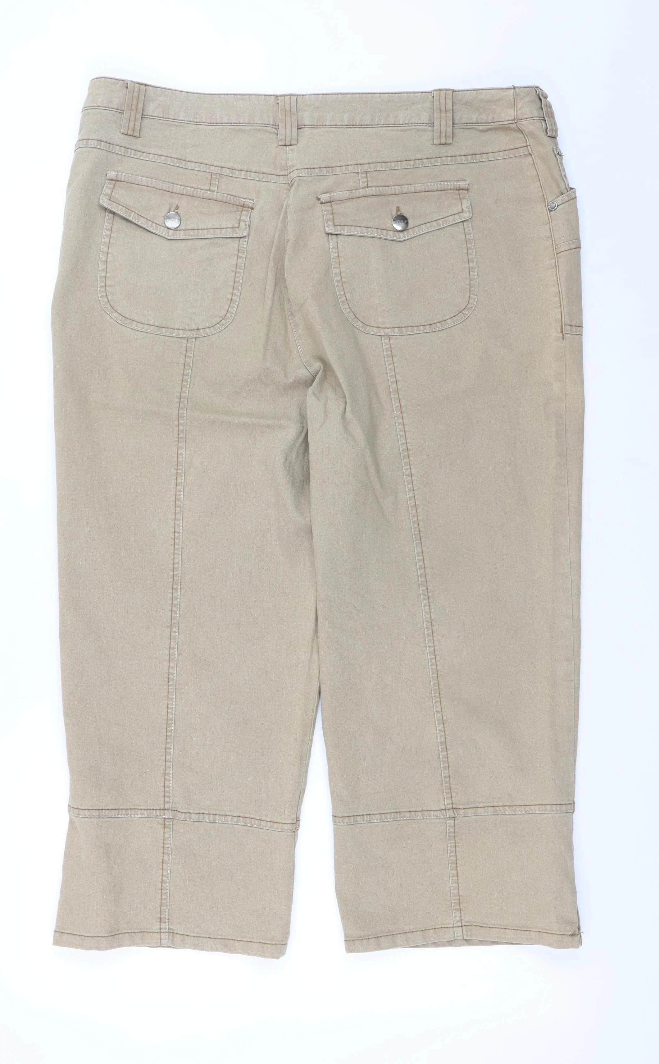 MIAN Women's Beige Cotton Stretch Capri Trousers Size 25 - Image 3