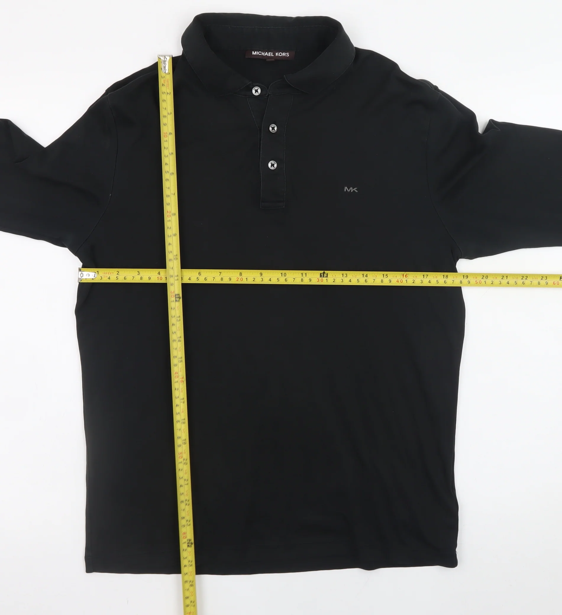 Michael Kors Men’s Black Long Sleeve Cotton Polo T-Shirt M - Image 2