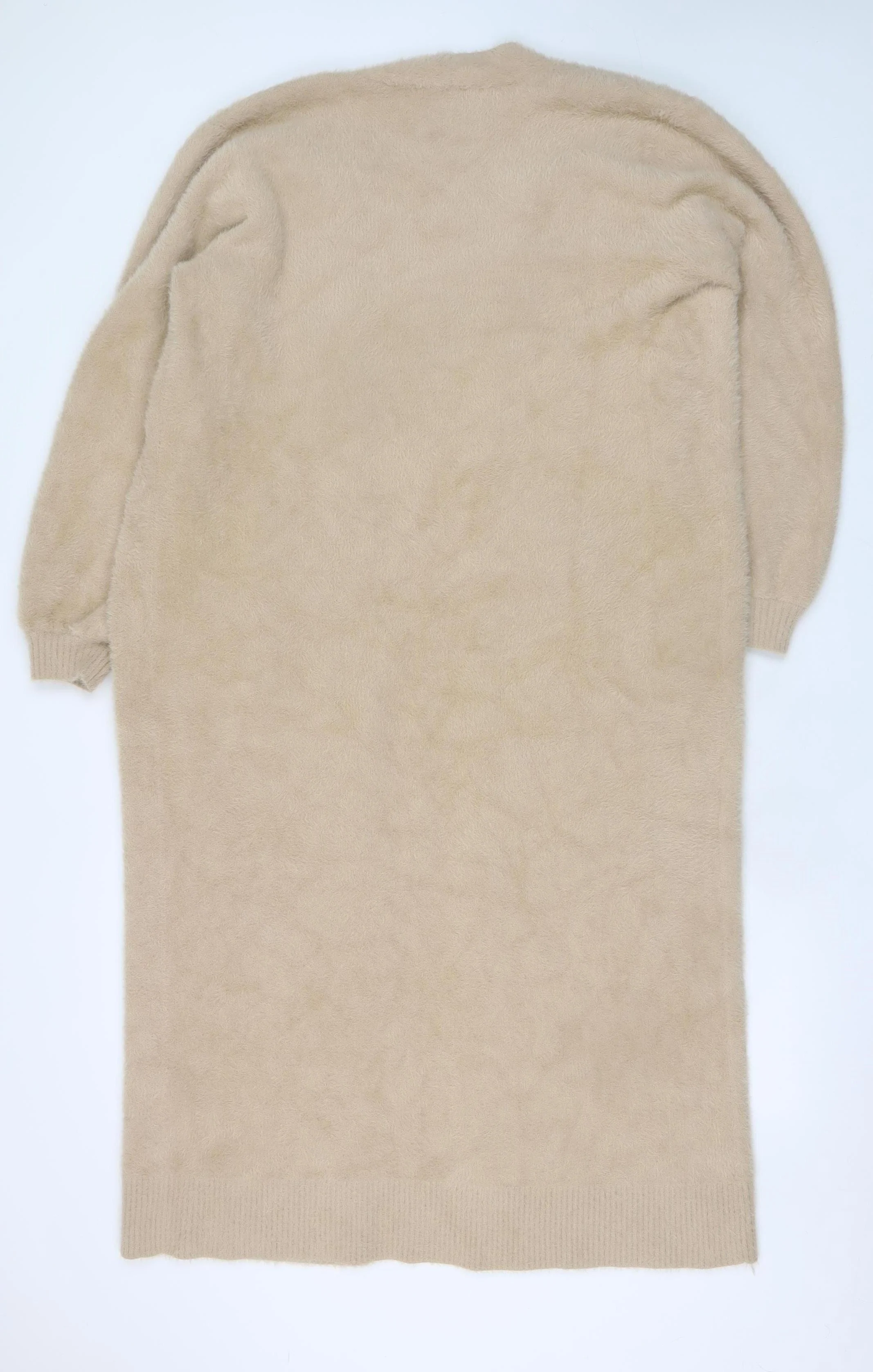 Michelle Keegan Women Beige Long Cardigan Medium Wool Blend Open Front - Image 3