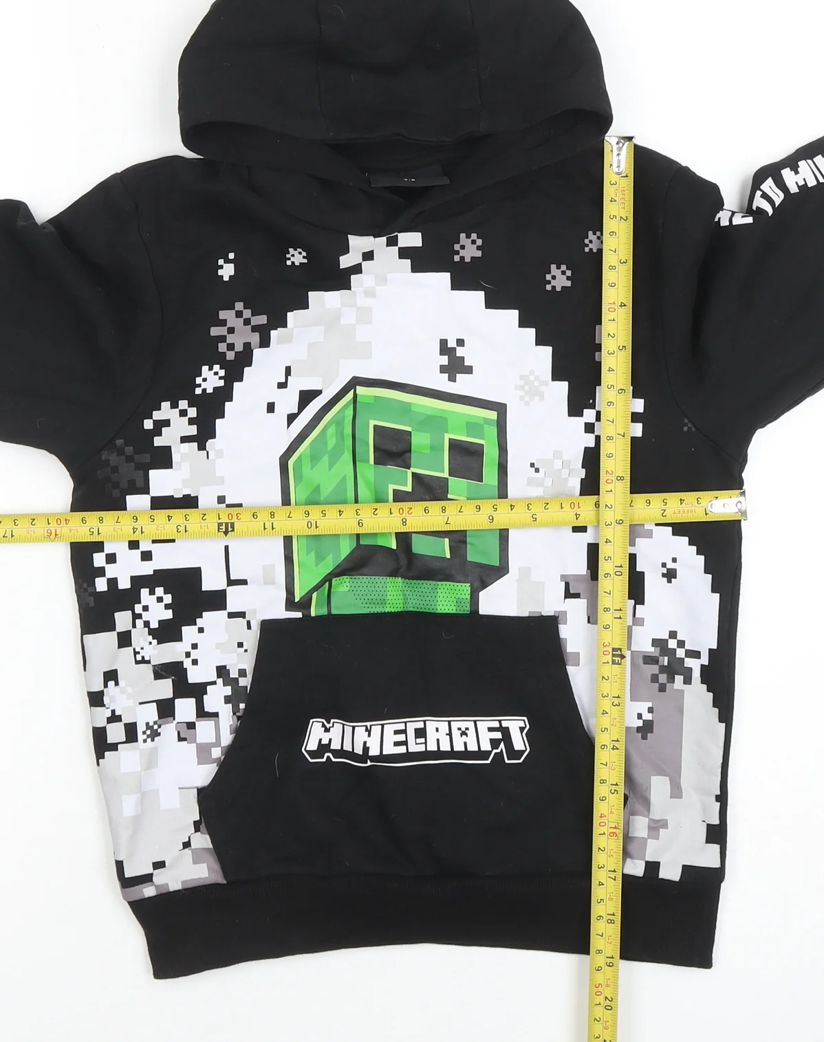 Minecraft Boys Black Hoodie 7-8 Years Creeper Graphic Pullover - Image 2