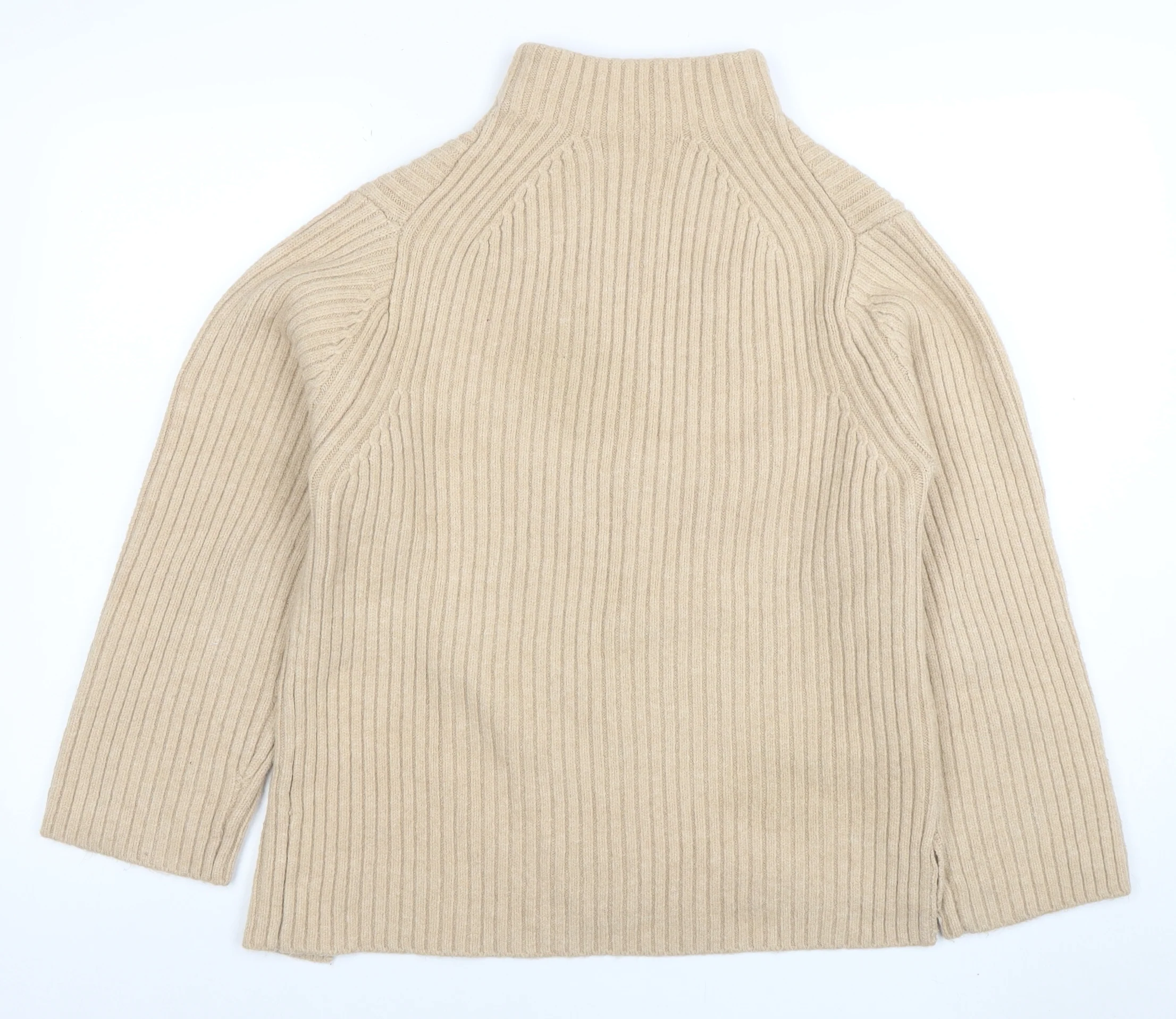 MING Womens Beige Mock Neck Ribbed Knit Jumper Size M - Image 3