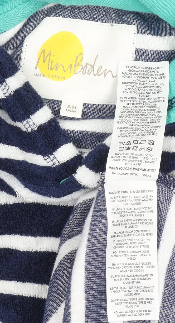 Mini Boden Girls Navy Stripe Hooded Nightshirt 8-9 Years Cotton Blend - Image 4