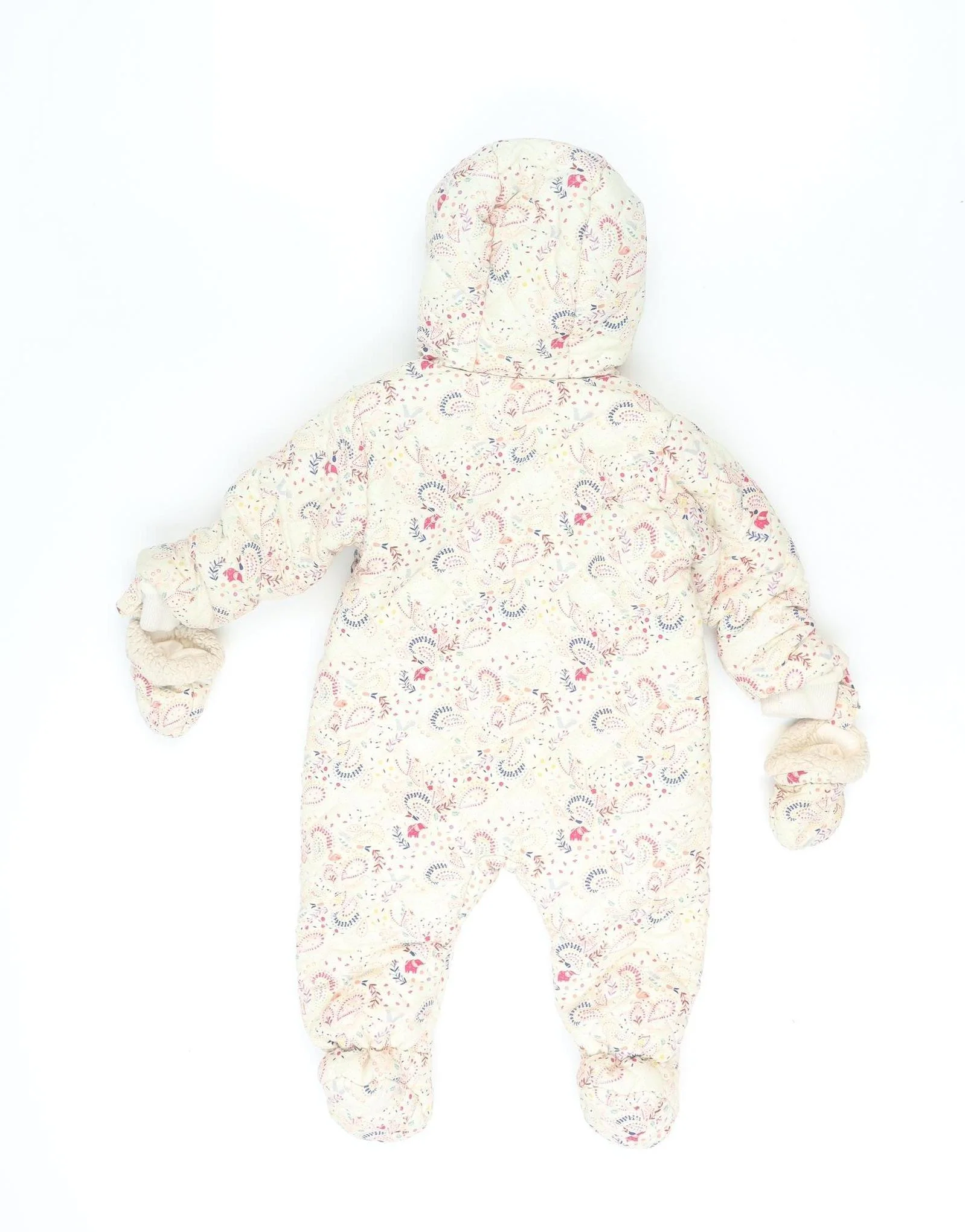 Mini Club Unisex Baby Beige Floral Hooded Snowsuit 6-9 Months Lined Winter - Image 3