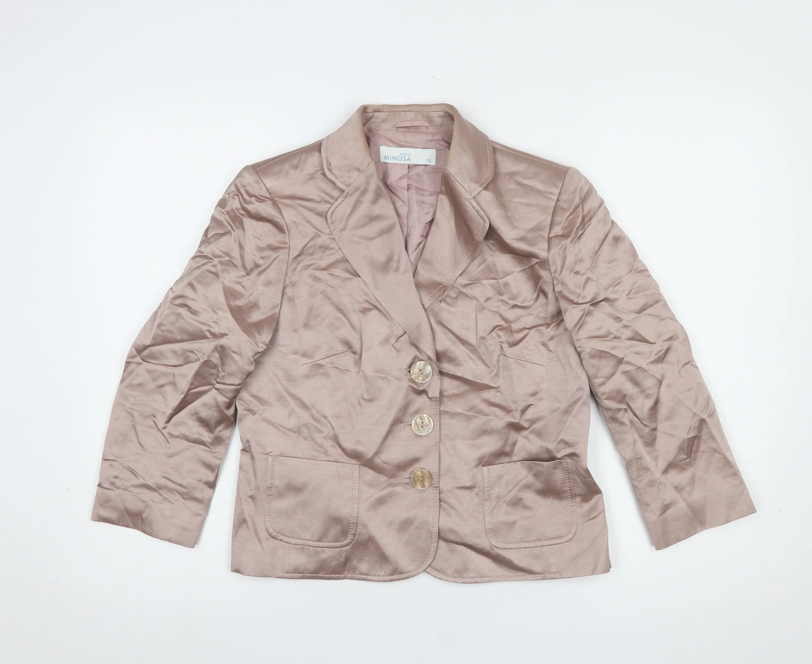 Minosa Petite Women’s Beige Linen Blend 3-Button Blazer UK 12