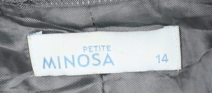 Minosa Women’s Grey Wool Blend Herringbone Petite Blazer Size 14 - Image 4