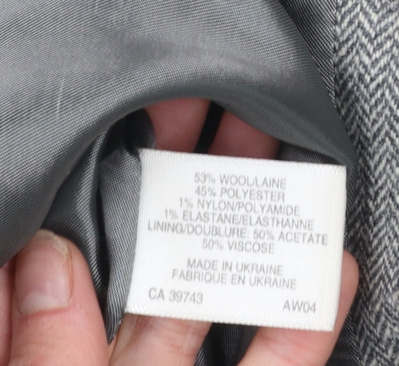 Minosa Women’s Grey Wool Blend Herringbone Petite Blazer Size 14 - Image 5